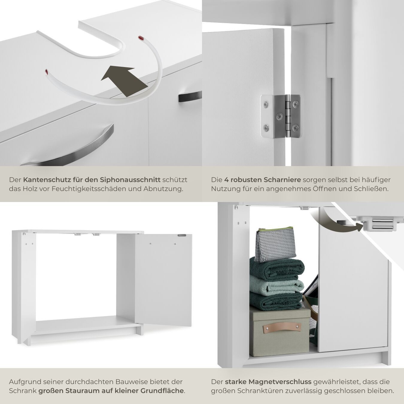 tectake Waschbeckenunterschrank Badezimmerschrank ohne Waschbecken, Belastbarkeit 20kg, 63 x 31 x (Badezimmer Unterschrank Katalina, in weiß) großer Stauraum, S – Bild 5 von 5