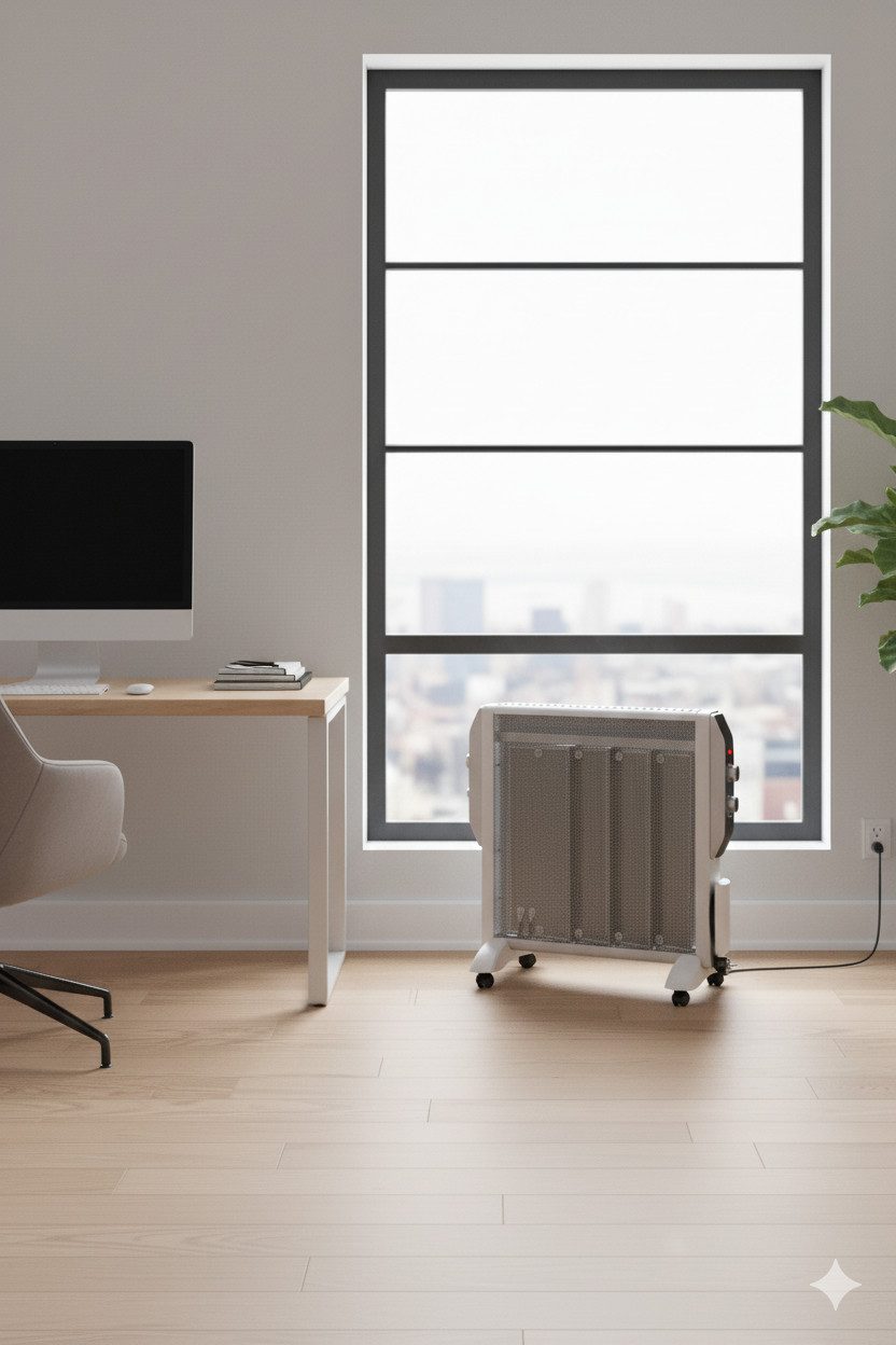 VALE Heizkörper Elektroheizung 2000W – leises Heizgerät mit Thermostat & 2 Stufen, Mit Rollen & Griff – kompakt, flexibel & sofort einsatzbereit – Bild 3 von 5