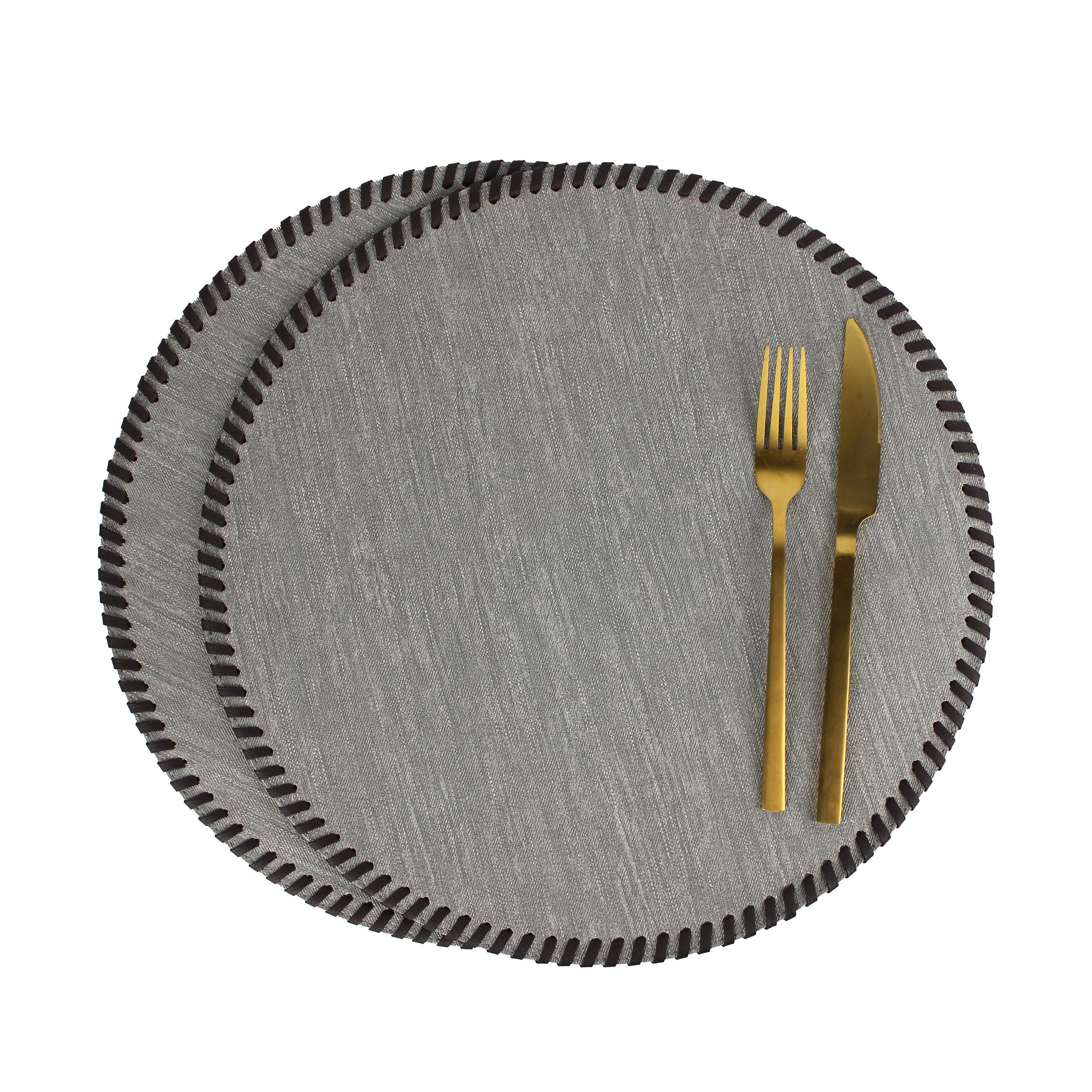 Signature Home Collection Platzset Tischset 4er Set grau mit Umrandung Lederband beidseitig, (Set, 4-St., 4 Platzdecken), pflegeleicht, abwischbar, beidseitig verwendbar