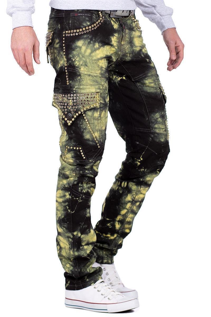 Cipo & Baxx Regular-fit-Jeans Herren Regular Fit Jeans BA-CD677 (1-tlg) mit Strasssteinen im Cargo Style