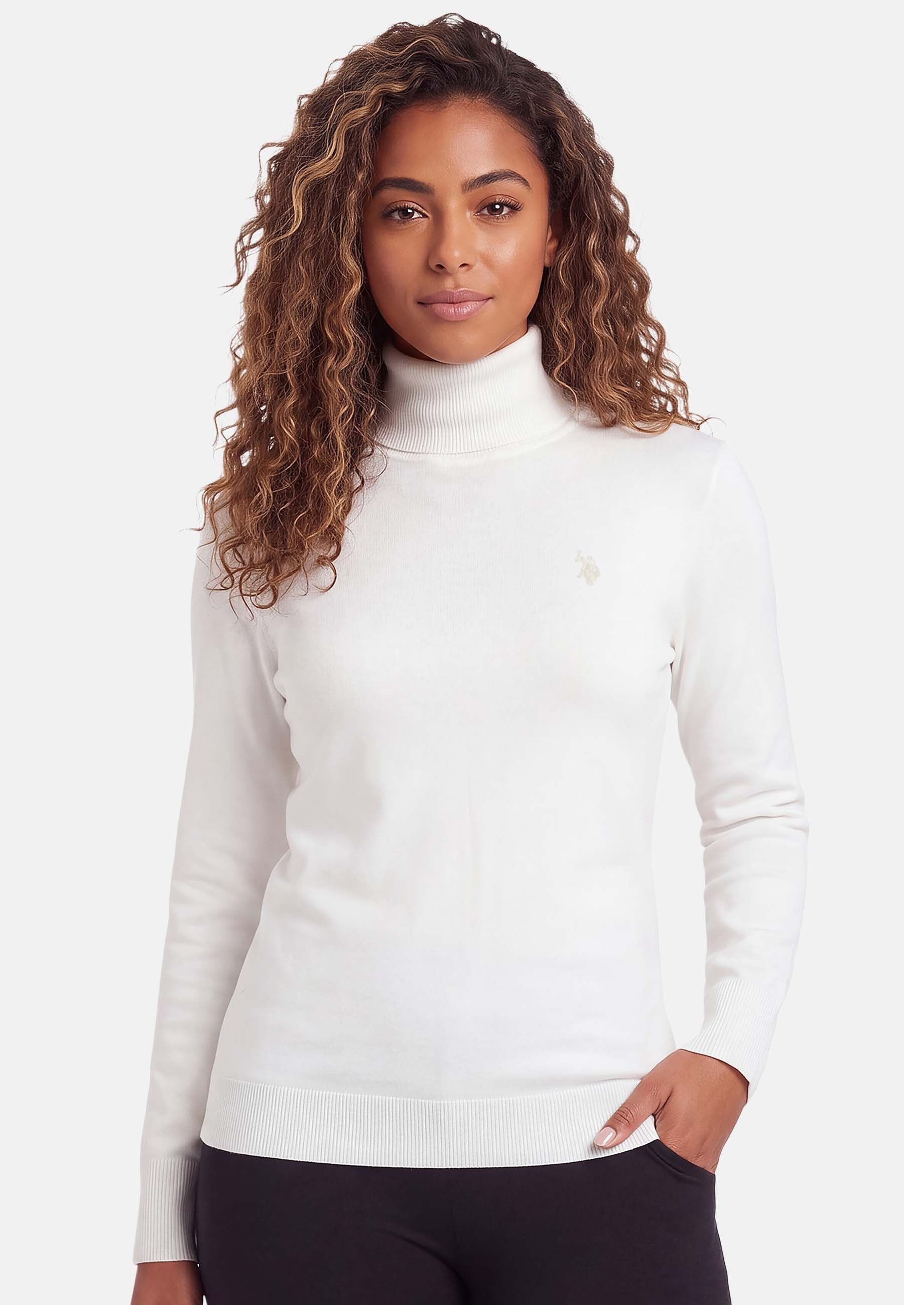 U.S. Polo Assn. Rundhalspullover USLaylaa Damen Feinstrick-Rollkragenpullover mit dezenter