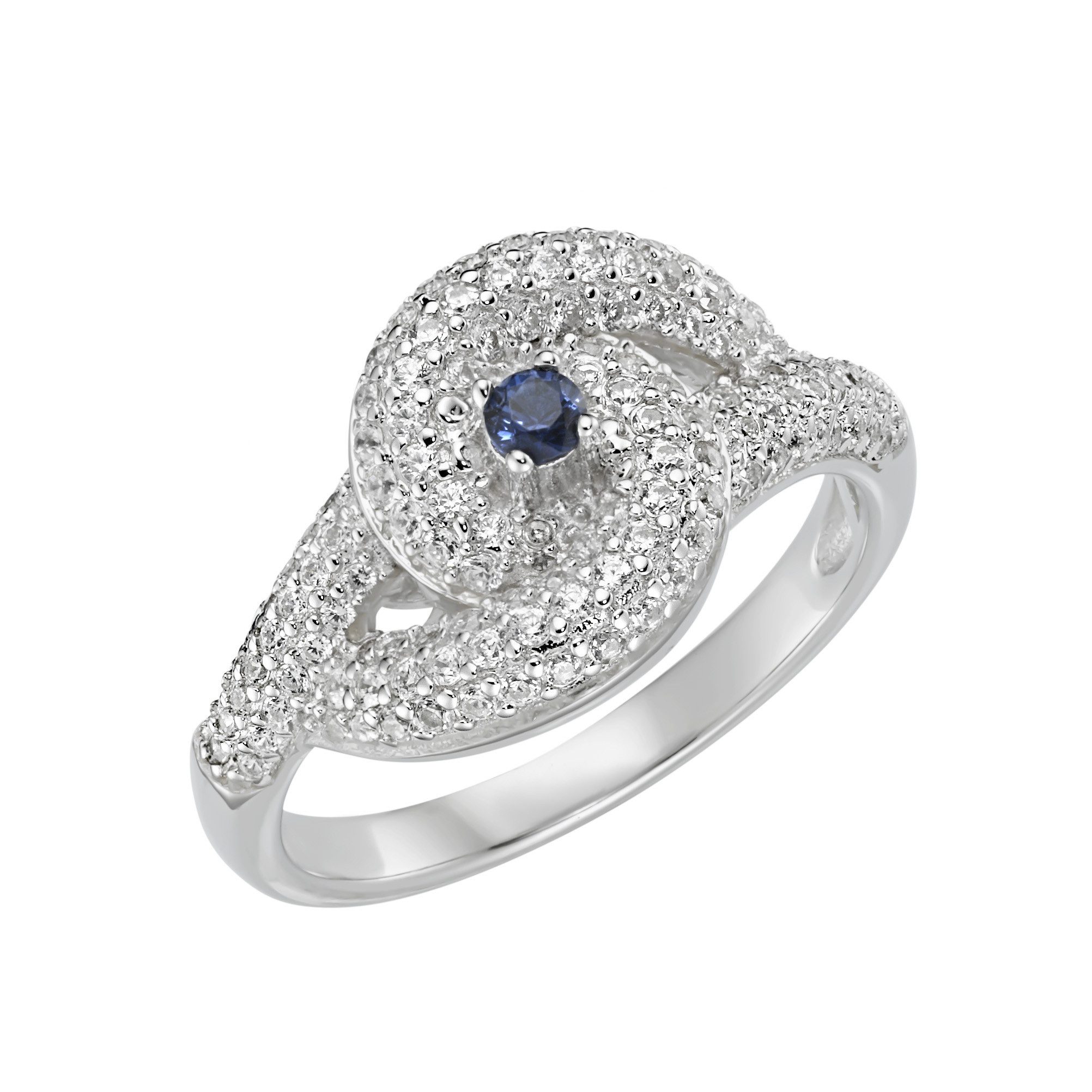 Smart Jewel Silberring mit Zirkonia und blauem Kristallstein, Silber 925