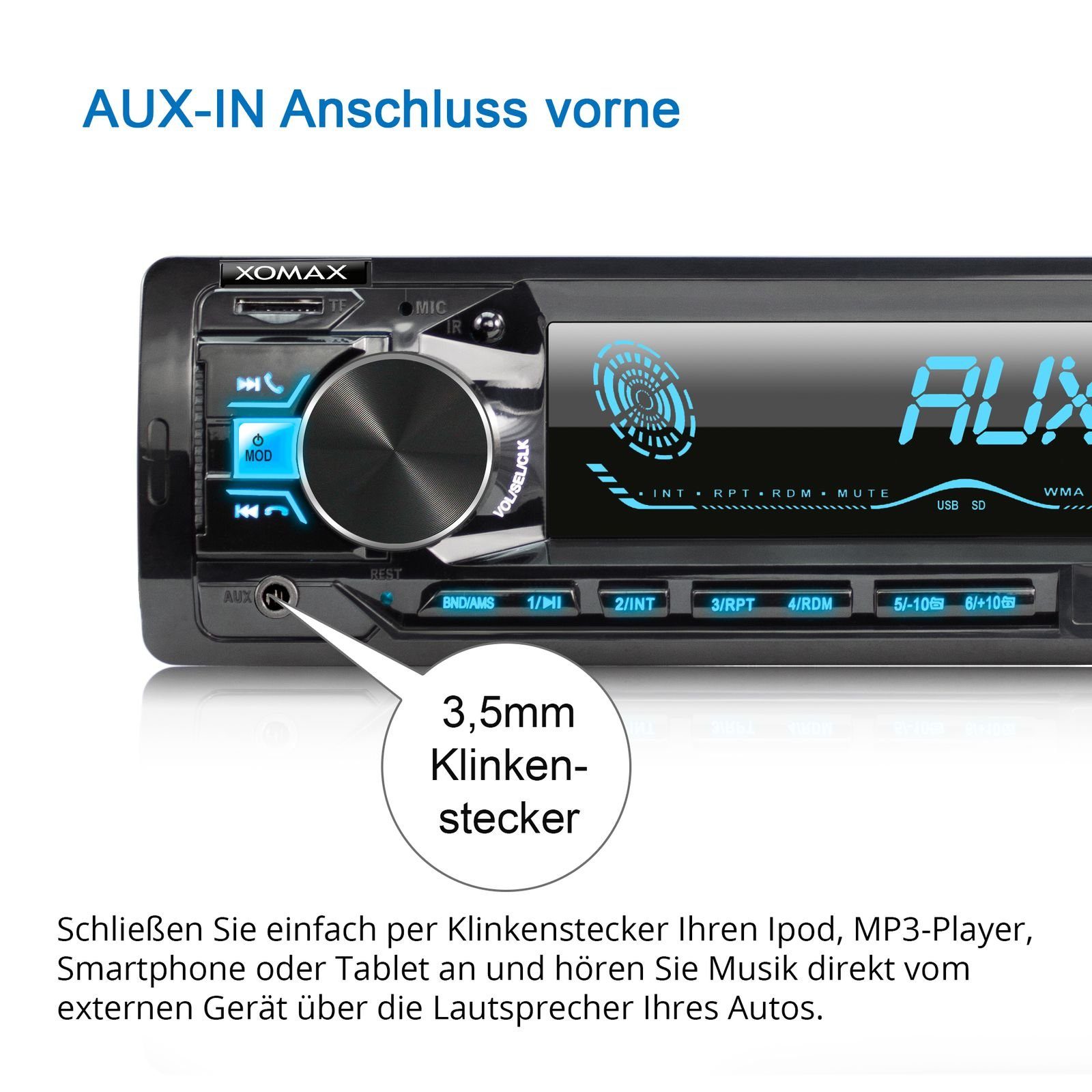 mit XOMAX Bluetooth, IN, USB, Autoradio 2x 1 SD, DIN AUX XM-R279: Autoradio