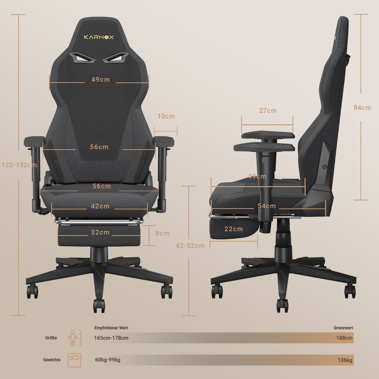 KARNOX Gaming-Stuhl Legend (Einzelstuhl), Ergonomischer Stuhl mit 4D Armleh günstig online kaufen