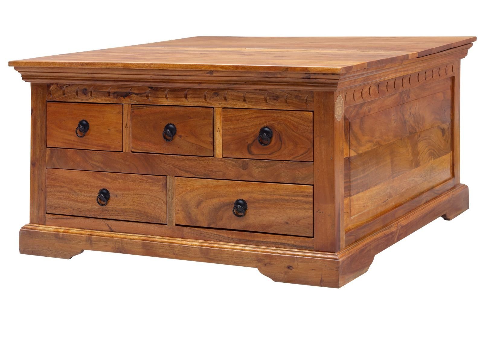 Massivmoebel24 Couchtisch OXFORD (Massivholz, Massivholztisch), Couchtisch Akazie 90x90x50 honig lackiert OXFORD #0320