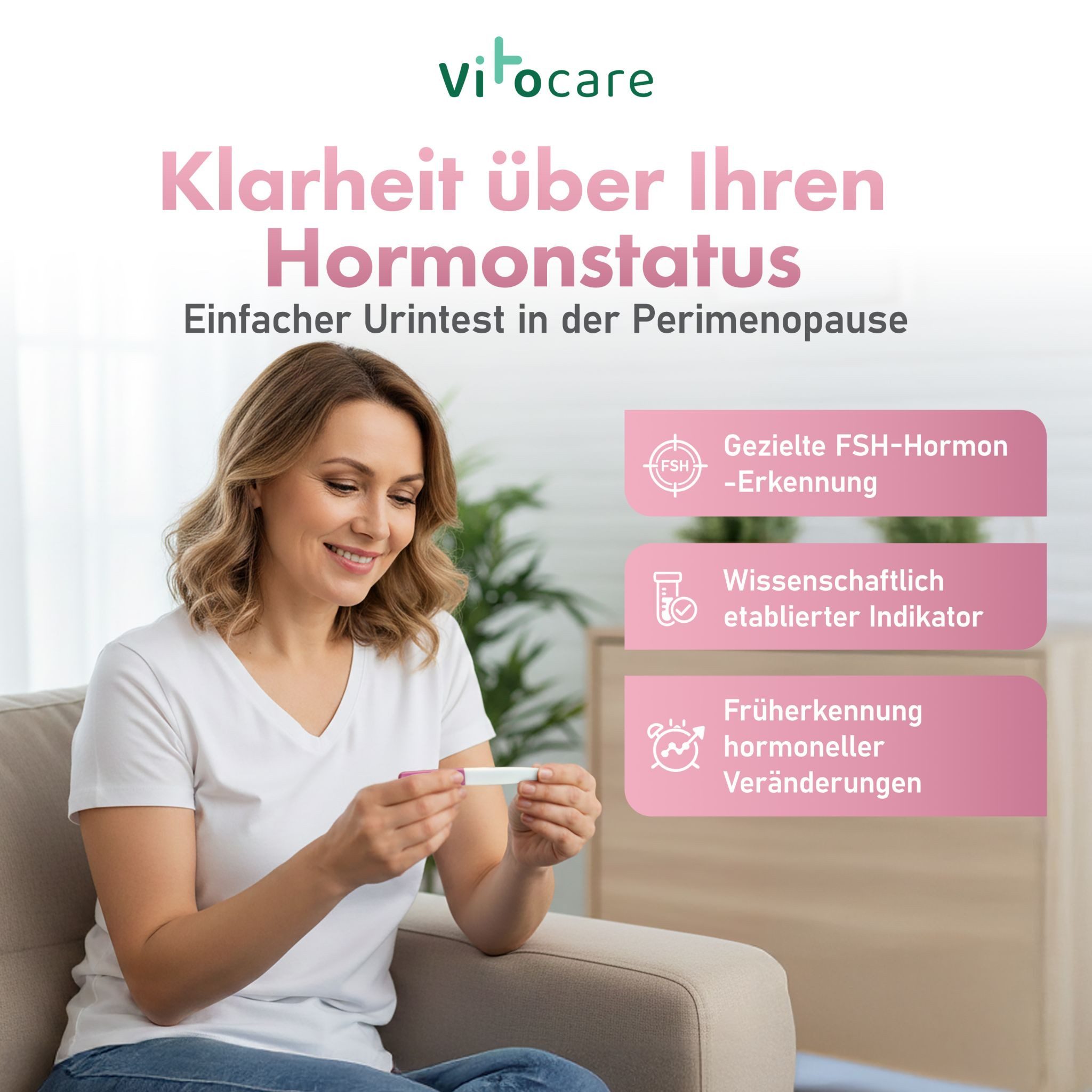 Vitocare Ovulationstest Vitocare Wechseljahre Test FSH, Menopause Selbsttest f. Zuhause 2x, 2-tlg., Schnelle Ergebnisse – nach nur 3 Minuten