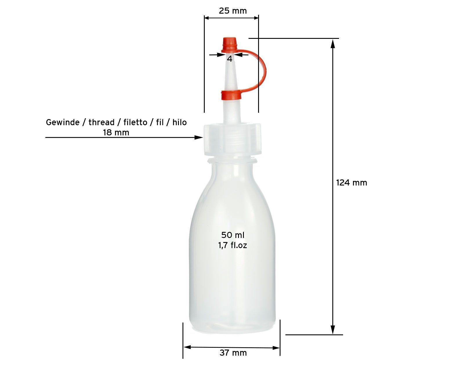 St) rotes G18, Plastikflaschen 5 Tropfverschluss, LDPE, natur, aus ml OCTOPUS 50 Kanister (5