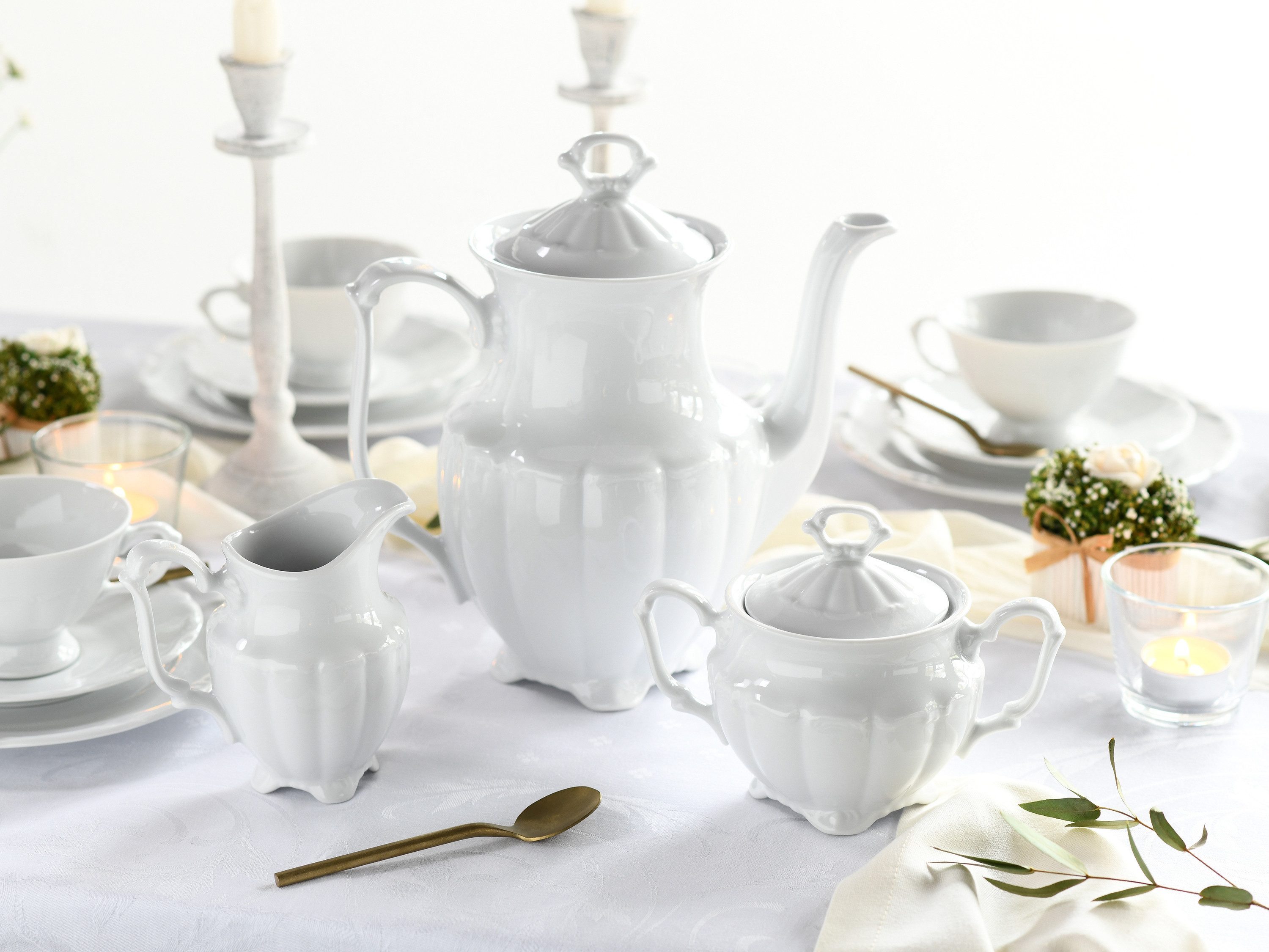 CreaTable Servier-Set Maria Theresia Weiss, Porzellan, (3-tlg., 1 Kaffeekanne, 1 Milchgiesser, 1 Zuckerdose)