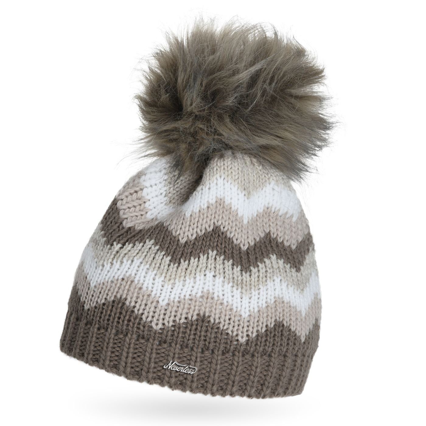 Neverless Bommelmütze Damen Strick-Mütze Bommelmütze Fell-Bommel Kunstfell Winter-Mütze mehr