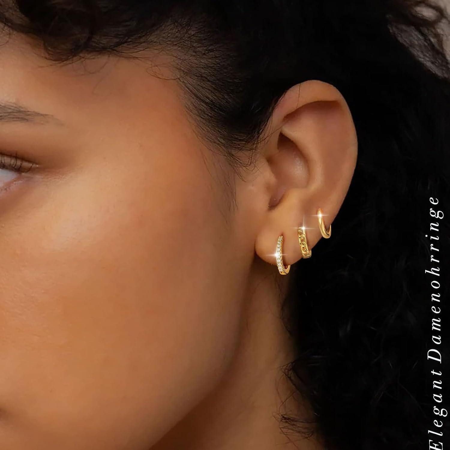 LuxusKollektion Schmuckset 3 Paar Creolen Silber 925/Gold 14K Vergoldet Dam günstig online kaufen