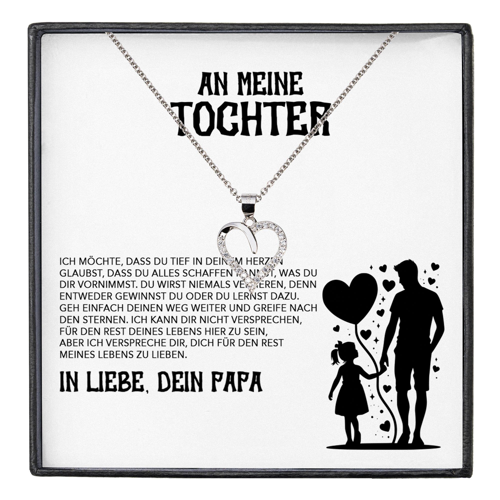 22Feels Schmuckset Tochter Geschenk von Papa Mädchen Frauen Schmuck Herz Halskette Abitur (inkl. Geschenktasche, Karte, Poliertuch, Beutel), Echt-Silber 925/000, Karte Made In Germany