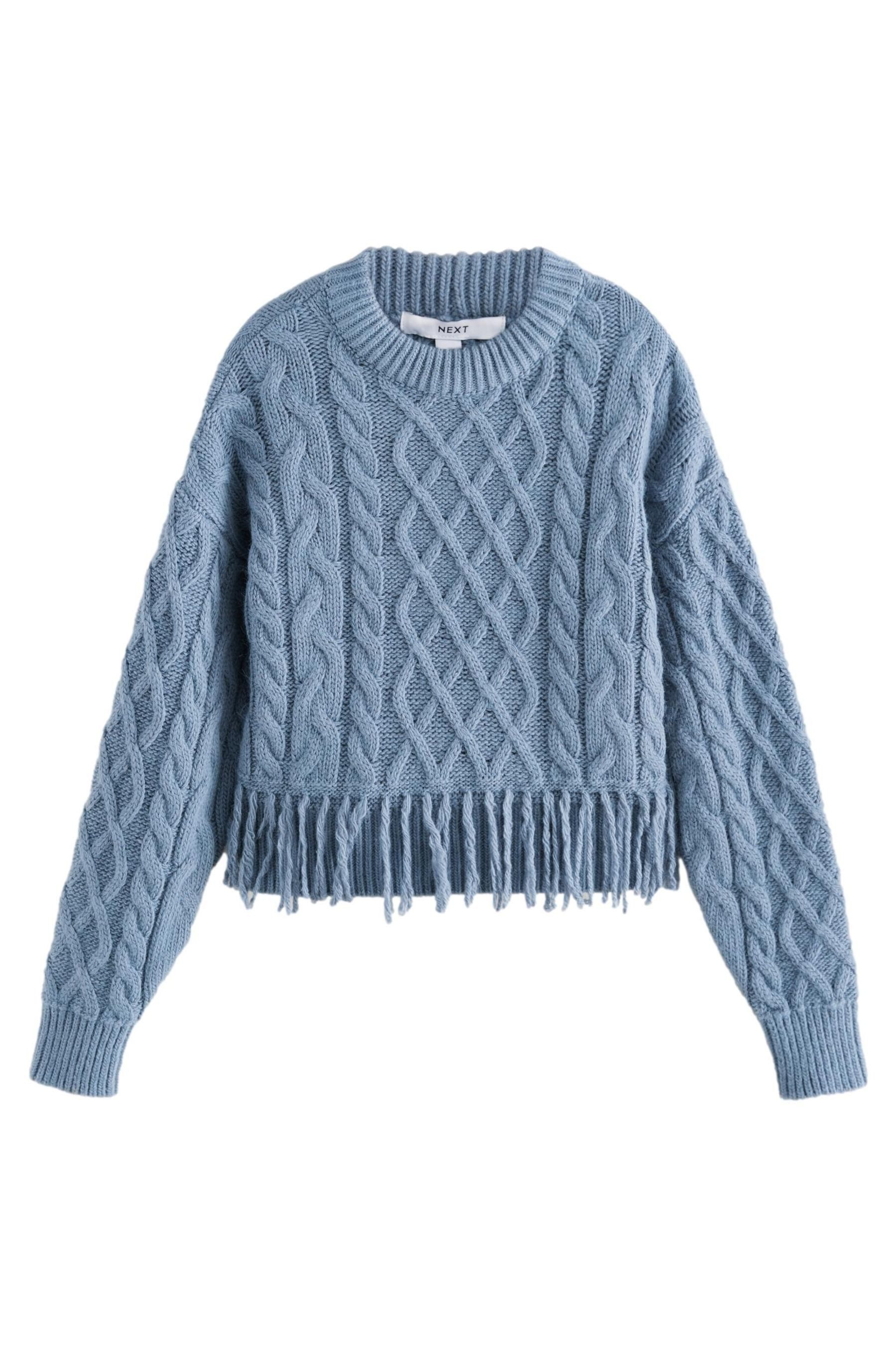 Rundhalspullover Rundhals-Pullover im Zopfstrick mit Fransen