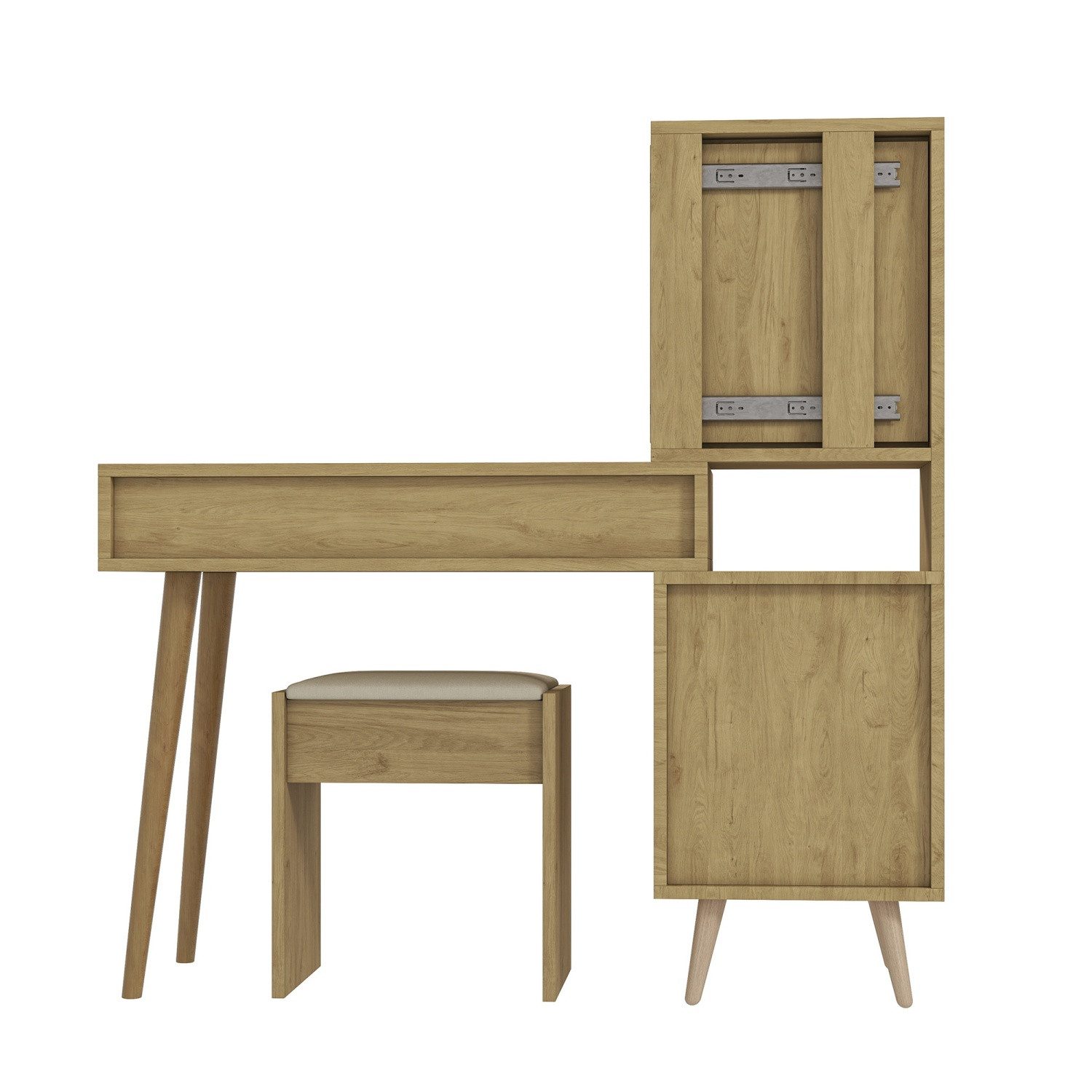 ANYSUN Schminktisch Schminktisch mit Spiegel, Hocker und Schubladen, Eiche Optik., 120 cm hoch, bis 50 kg belastbar, stabile Konstruktion.