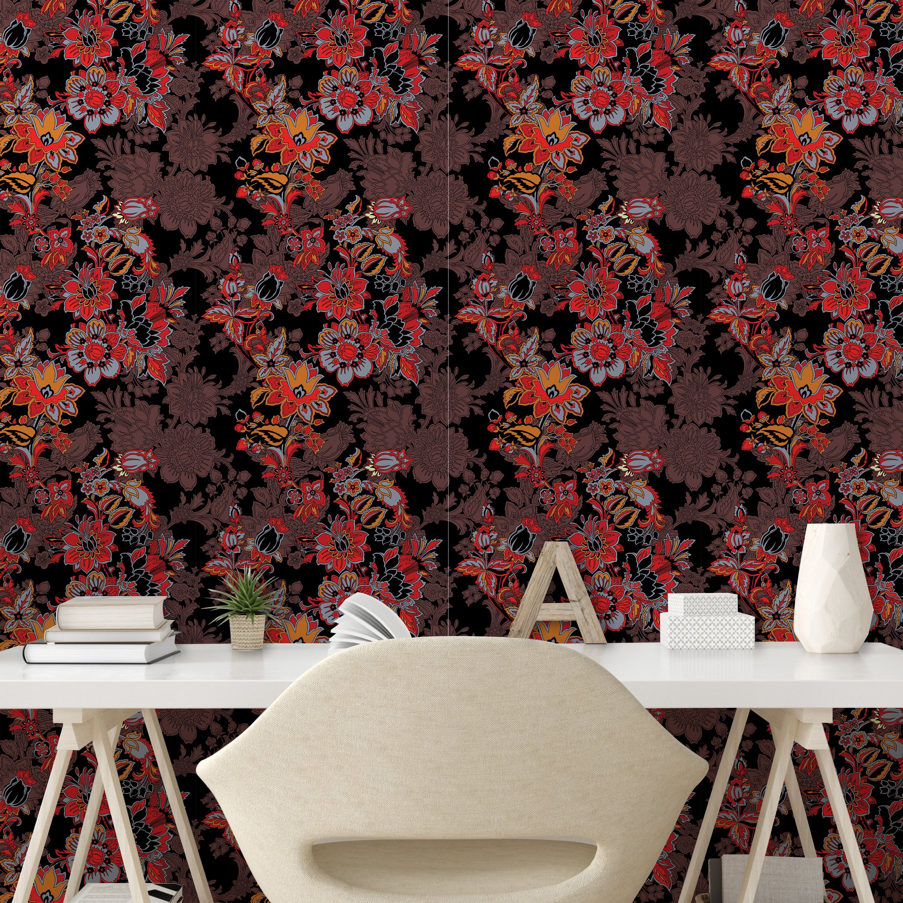 Abakuhaus Vinyltapete selbstklebendes Wohnzimmer Blume Küchenakzent, Japanische Florals Vivid