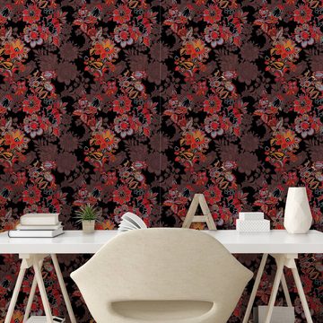 Abakuhaus Vinyltapete selbstklebendes Wohnzimmer Küchenakzent, Blume Japanische Vivid Florals