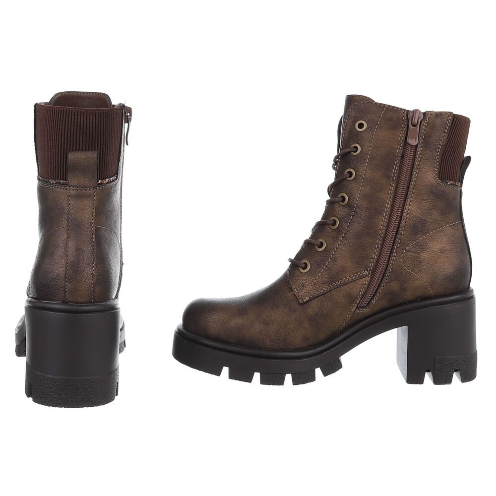 Ital-Design Moderne Schnürstiefel mit Absatz für Damen im Alltag Schnürstiefelette (90726883) Blockabsatz Stiefeletten in Camel – Bild 5 von 5