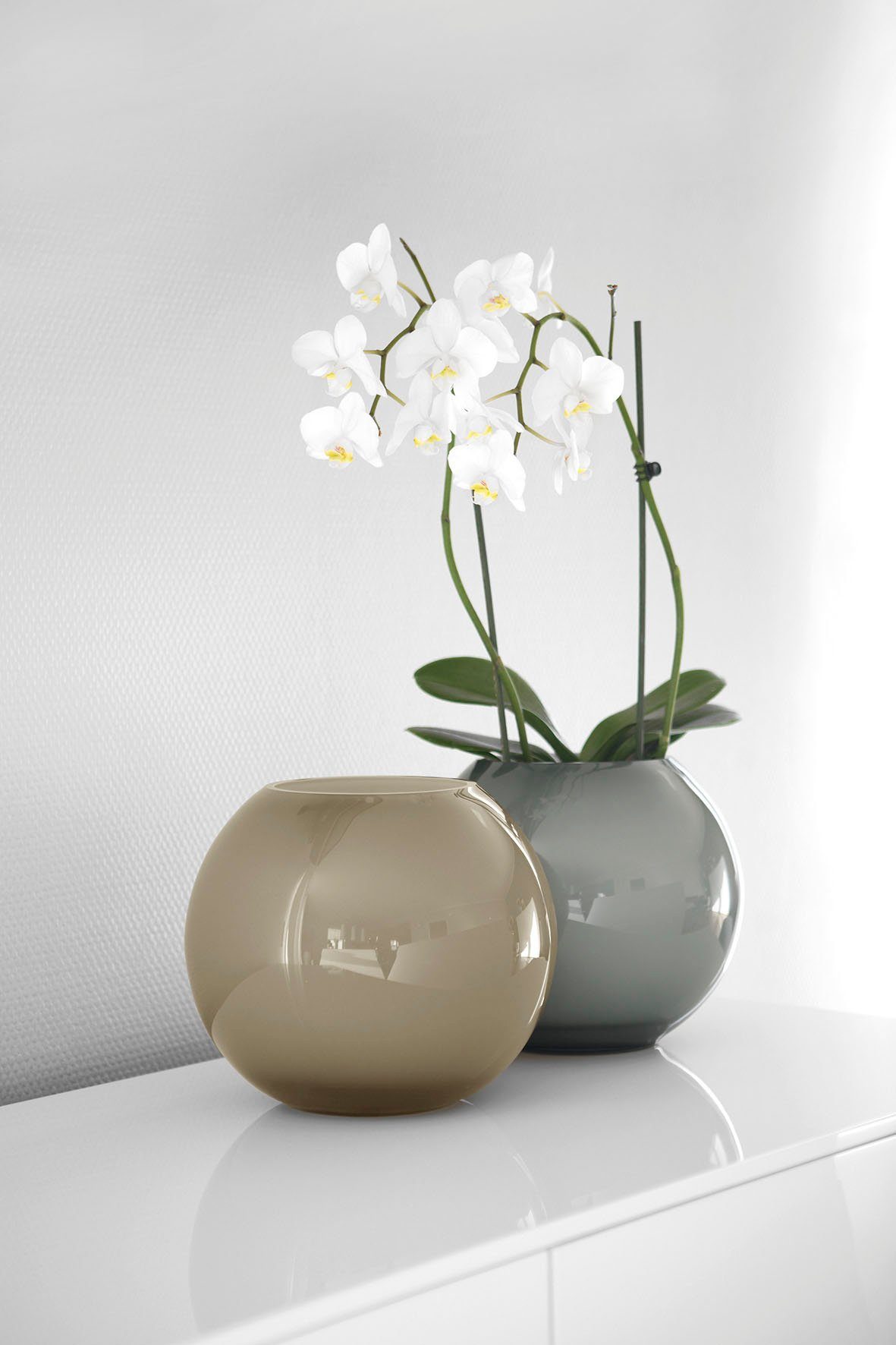aus ohne mundgeblasen, Opalglas, Blumen Höhe 21 Ø (1 Blickfang x St), cm, Tischvase 25 und Ein cm mit ca. Fink MOON