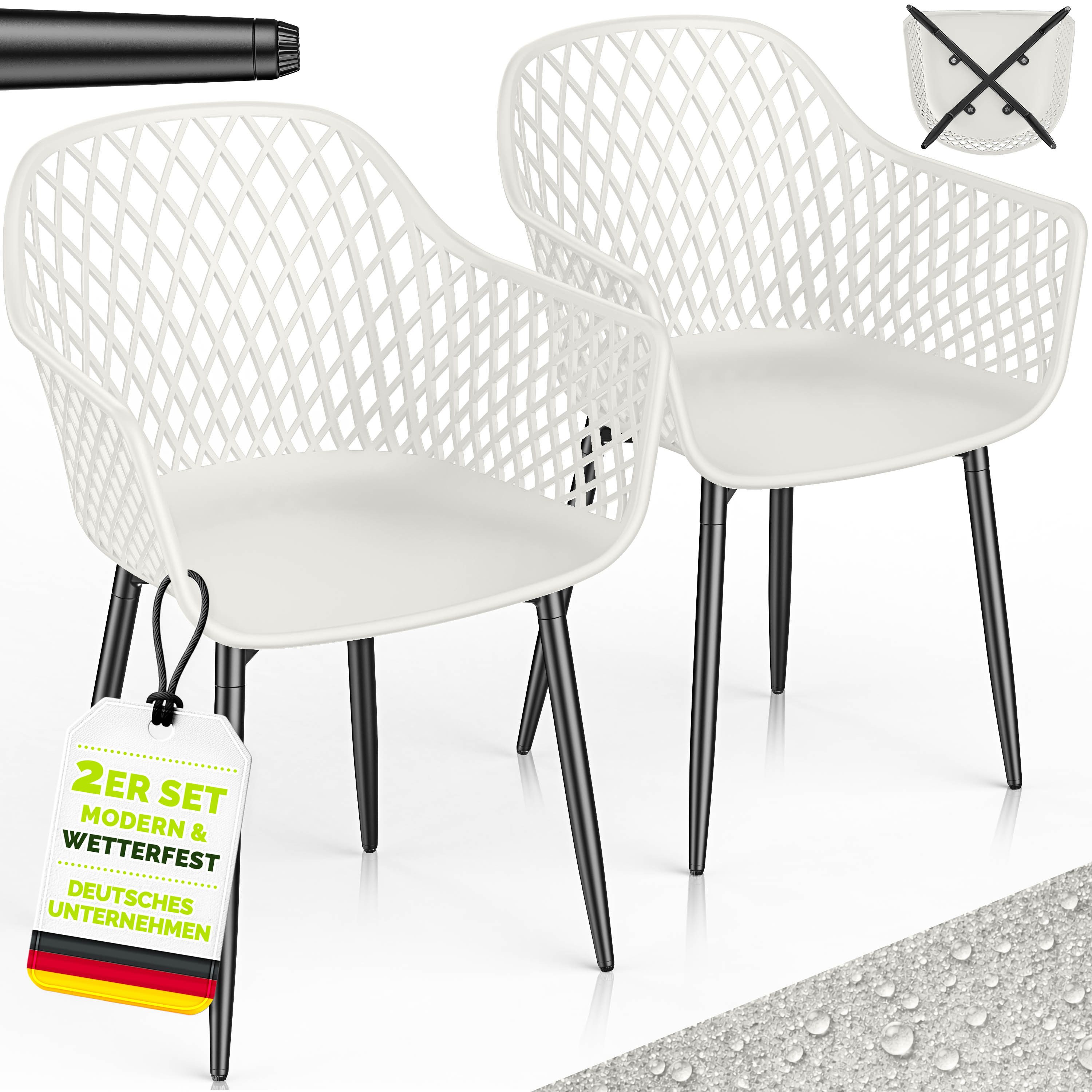 tillvex Gartenstuhl Gartenstühle Set Wetterfest mit Armlehne Outdoor Stühle bis 120kg (UV-beständig Terrassenstuhl Gartenmöbel Terrasse Balkon Outdoor Garten, 2 St), belastbar