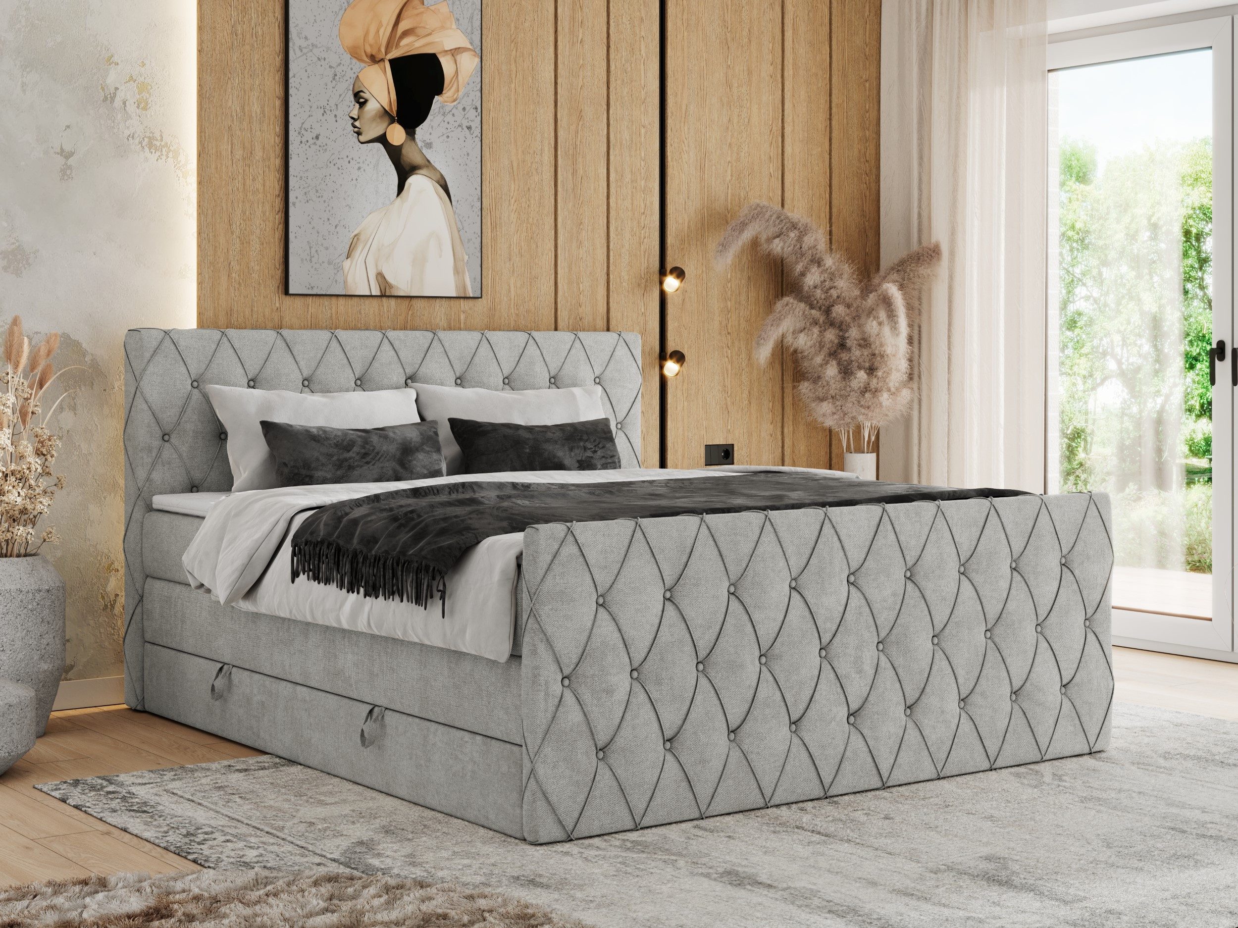 MKS MÖBEL Boxspringbett MIREN KING DUO (Set, Packung, Doppelbett, Kopfteil, Topper T25, T30-Schaum), Boxspringbett, Fußteil, Multipocket-Matratzen, 7 Härtezonen