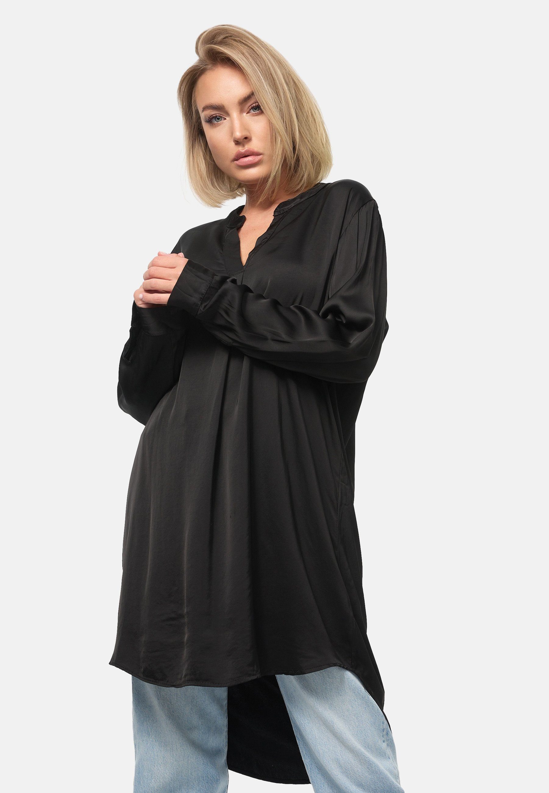 PM SELECTED Longbluse PM-07 (Elegante Satin Light Oversize Business Long Bluse in Einheitsgröße)