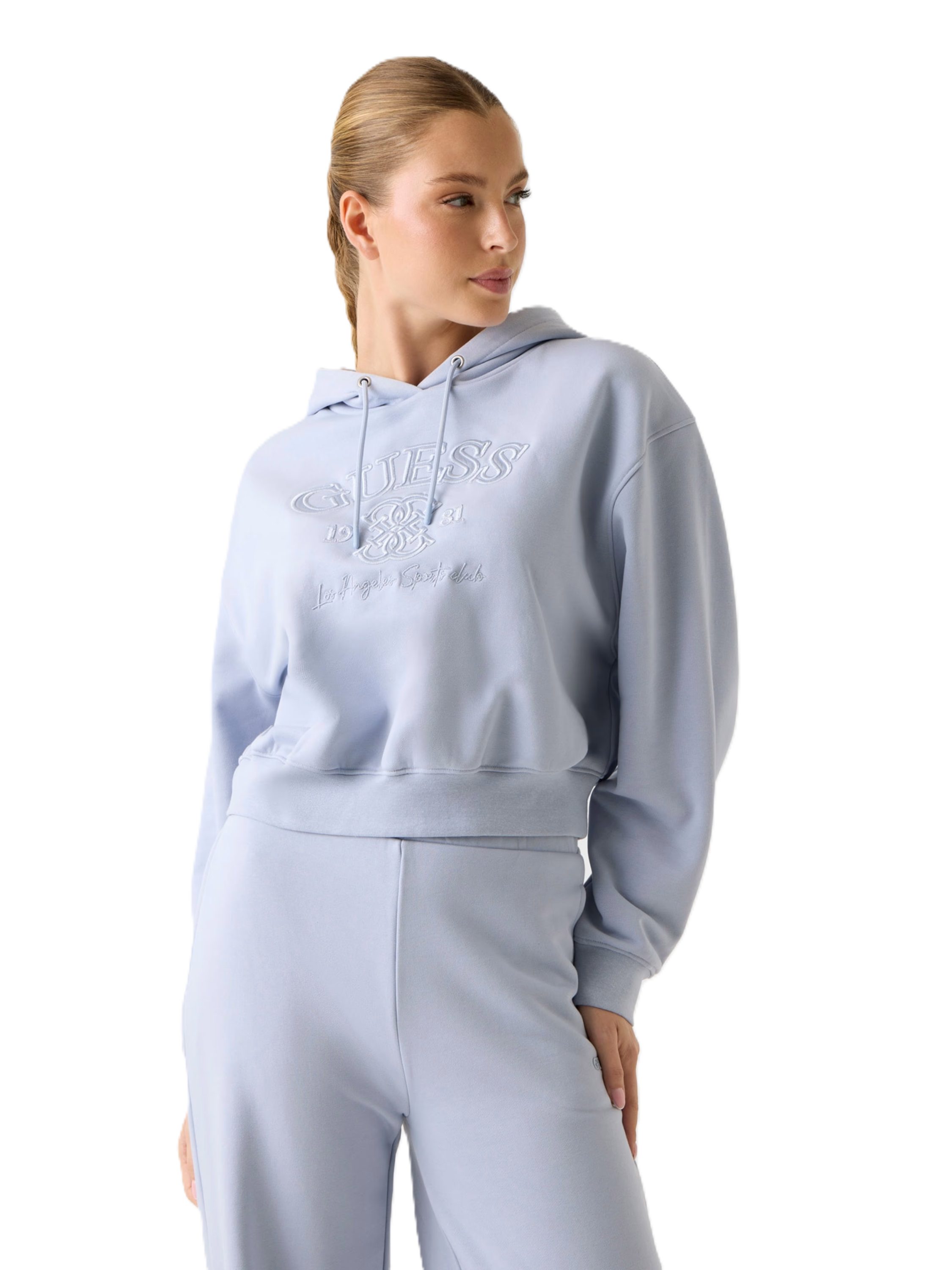 Guess Kapuzenpullover YAYOI - Hoodie Damen - Cropped Pullover - Hellblau - verkürzt