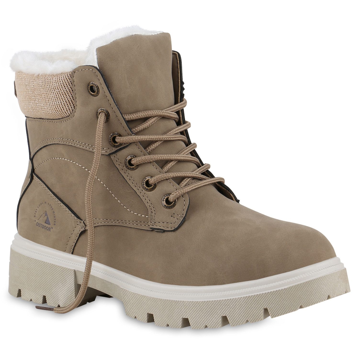 VAN HILL 841423 Stiefelette Damen Warm Gefütterte Worker Boots Stiefeletten Bequeme