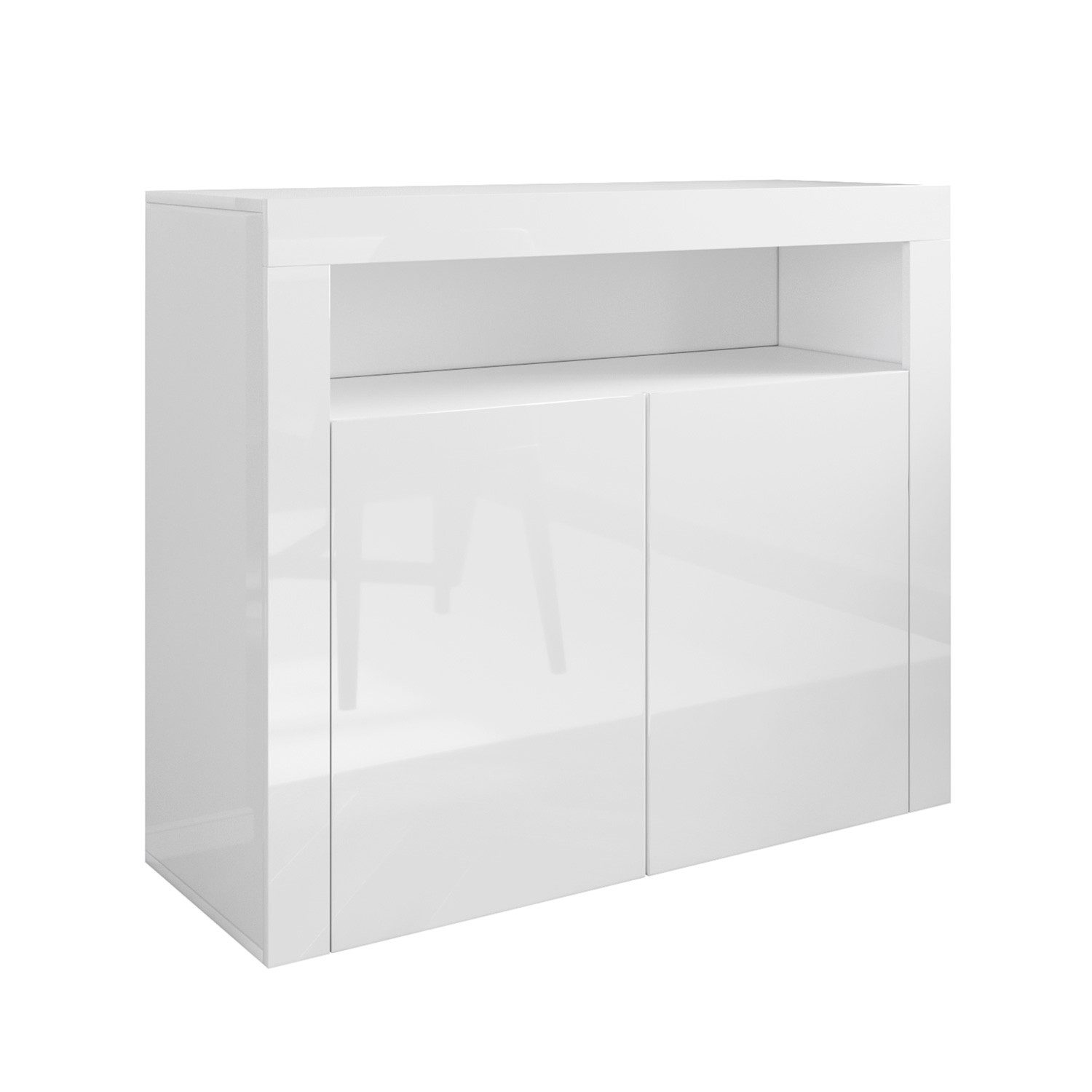 Kommode Kommode Weiß 108x40x92cm mit LED, Kommodenschrank Sideboard Hochglanz