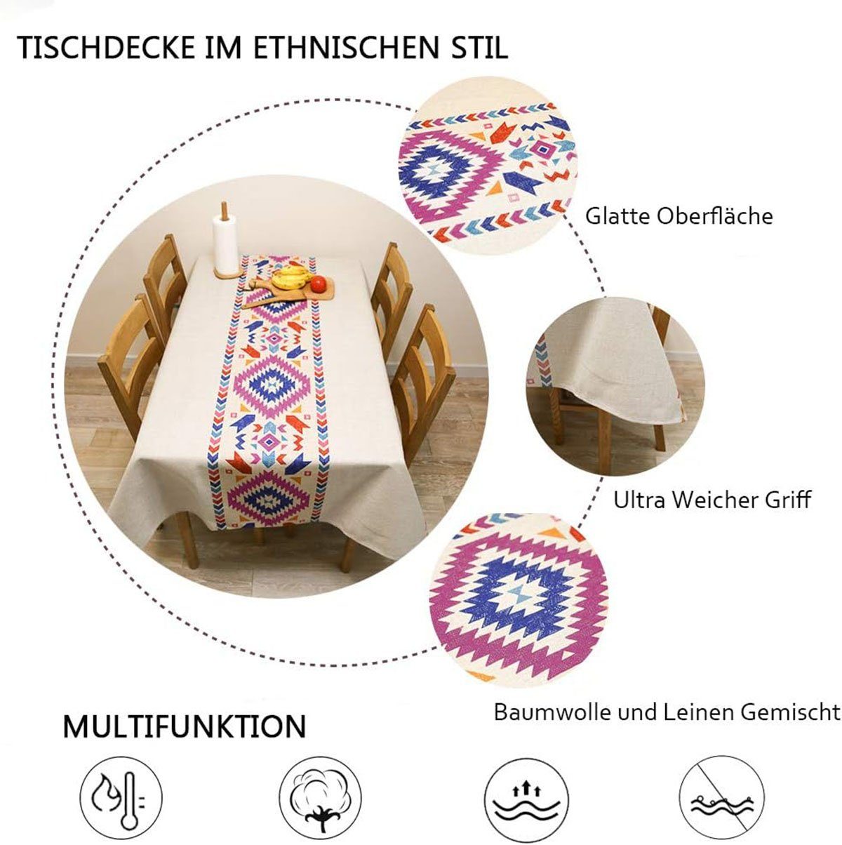 Tischtuch Dekoration Lila Geschenkbox Tischdecke Rechteckig für Tischdecke CTGtree Boho Esstisch