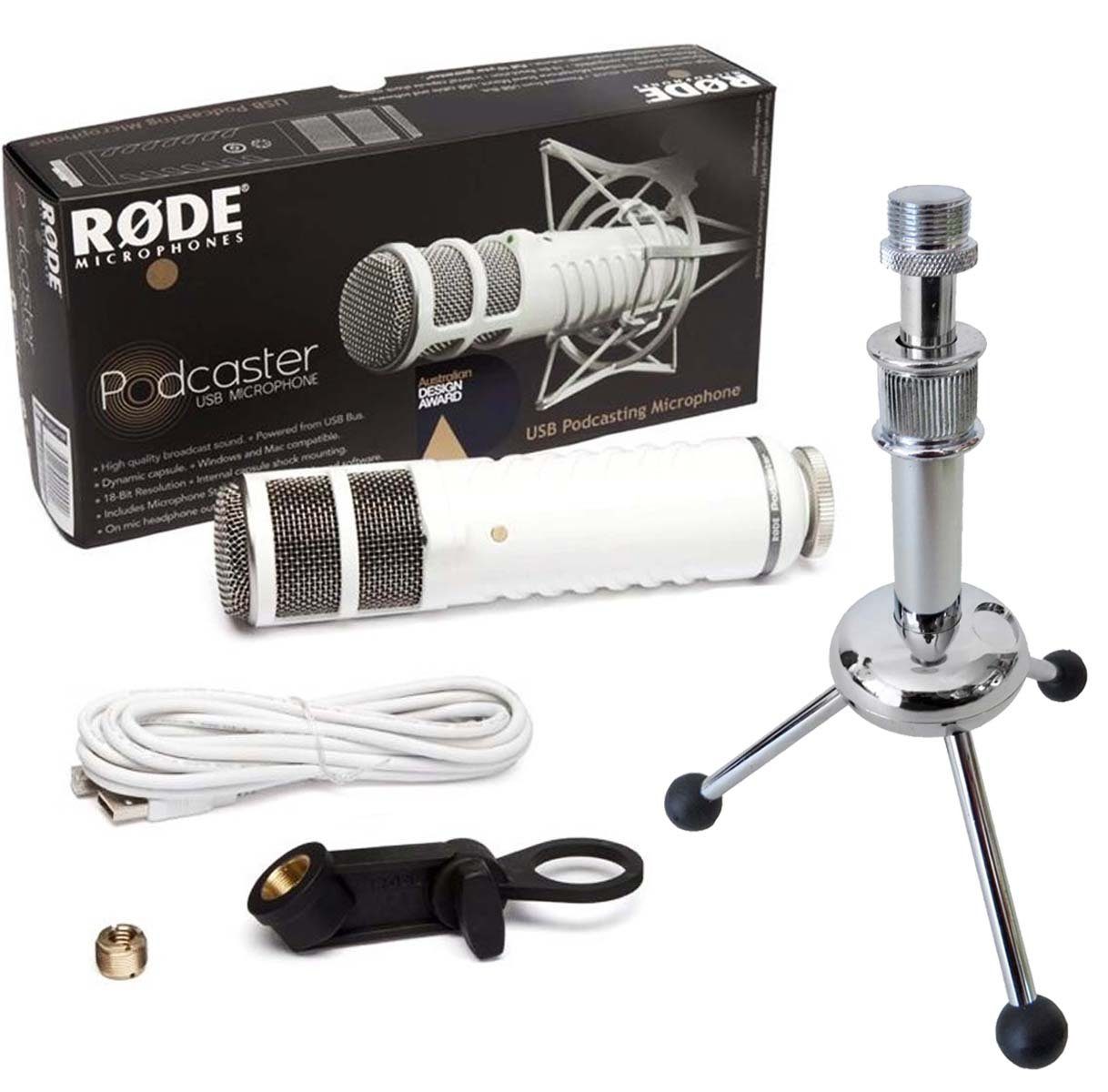RØDE Mikrofon Rode Podcaster Mikrofon + MS055 Tisch-Stativ