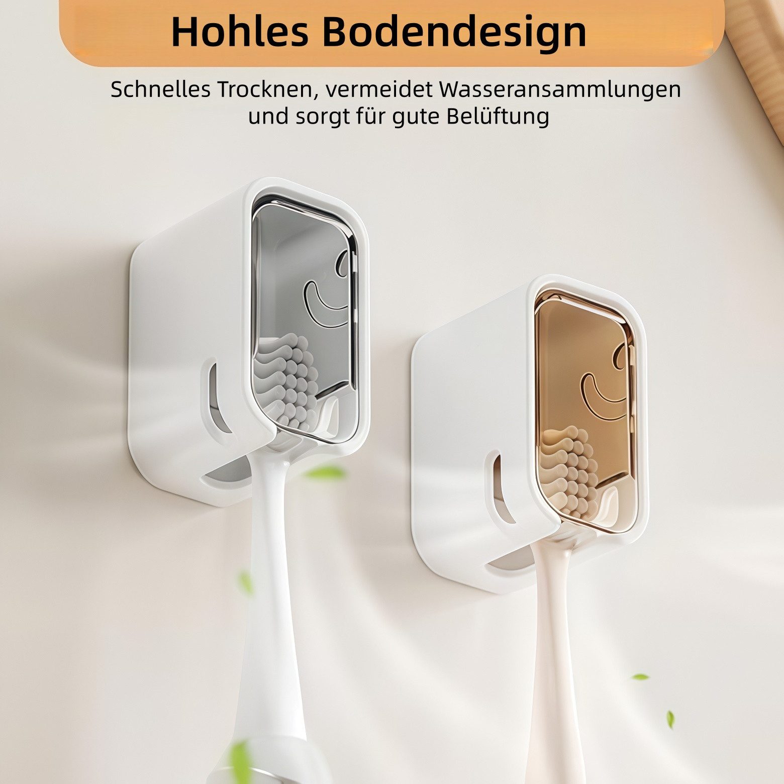 FOUORTUNATE-BEE Zahnbürstenhalter Wand-Zahnbürstenhalter mit Deckel – Selbstklebend, 3-teilig, (2-St), Praktische Badezimmer-Aufbewahrung für Zahnbürsten und Zubehör