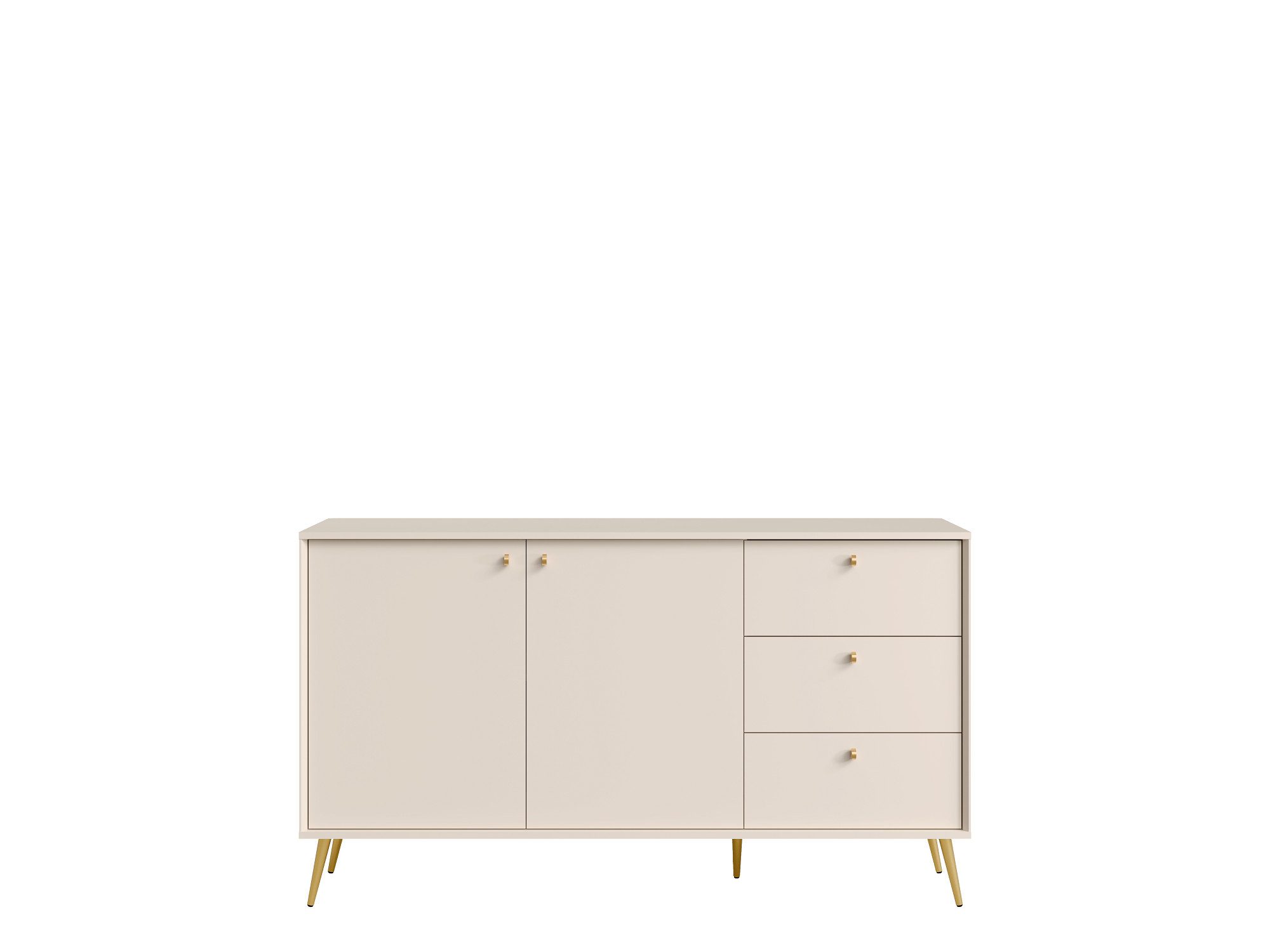 Home affaire Kommode ROMELIS Sideboard mit 3 Schubladen und 2 Türen, B/T/H: 156/40,5/89 cm, Beige Kommode mit goldenen Griffen auf goldenen Füßen, viel Stauraum – Bild 4 von 5