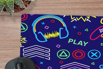 MuchoWow Mauspad Gaming - Neon - Kopfhörer - Design (1-St), Gaming, Mousepad, Büro, 20x20 cm, Mausunterlage