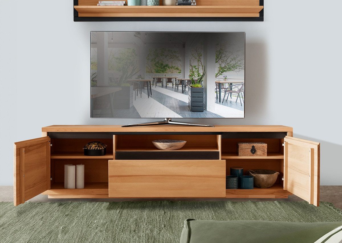 Main Möbel TV-Schrank TV Board 215x56cm "Bergamo" Kernbuche geölt WZ-0159 Front mit Hirnholzelementen