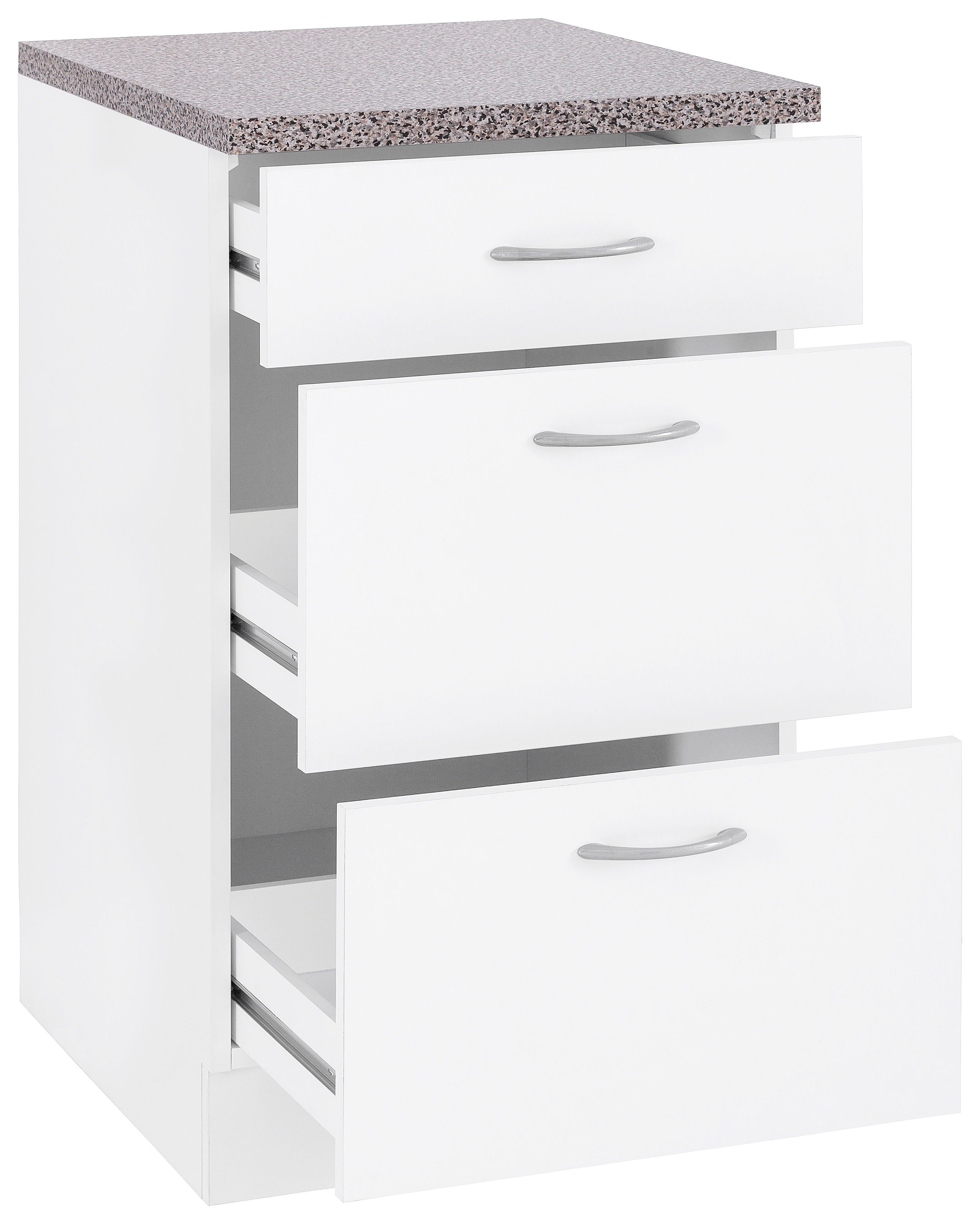 wiho Küchen Unterschrank 1 | Weiß cm, großen Schublade Auszügen Kiel Weiß und breit, Tiefe 2 mit 50 50 cm
