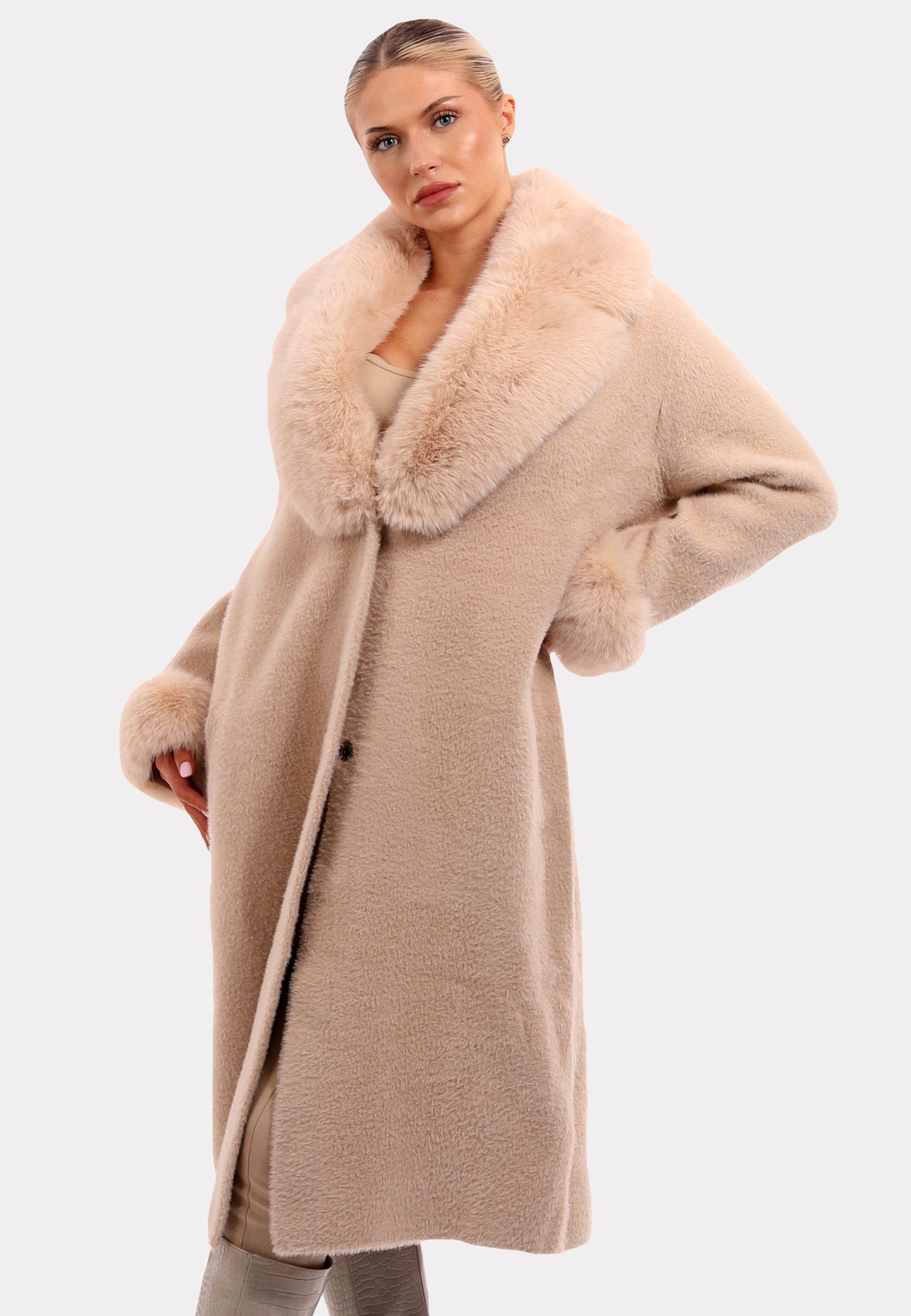 YC Fashion & Style Poncho "Exquisiter Mantel mit luxuriösem Kunstpelz-Details" natur