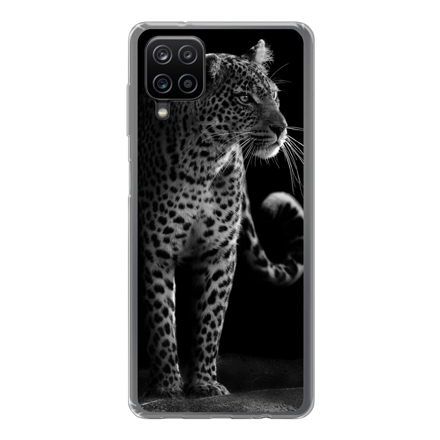 Handyhülle für Samsung Galaxy A12 Wildtiere - Leopard - Natur - Schwarz - Weiß