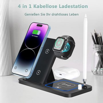 GelldG Wireless Charger, 15W 4 in 1 Induktive Ladestation, QI Ladestation Ladestation