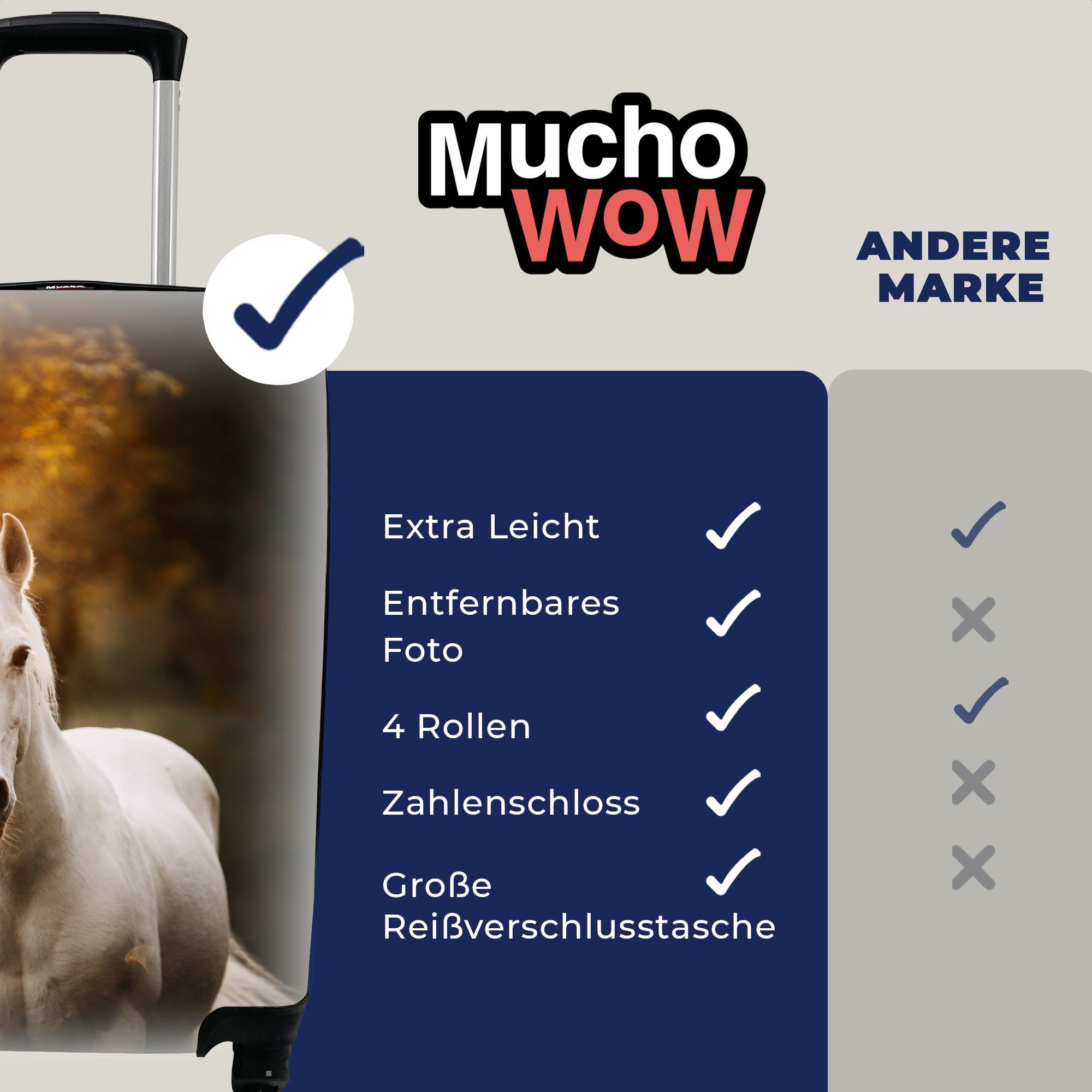 MuchoWow Ferien, Reisetasche Pferd Handgepäck - Handgepäckkoffer Trolley, mit Licht Reisekoffer Rollen, 4 rollen, Sonne, für -