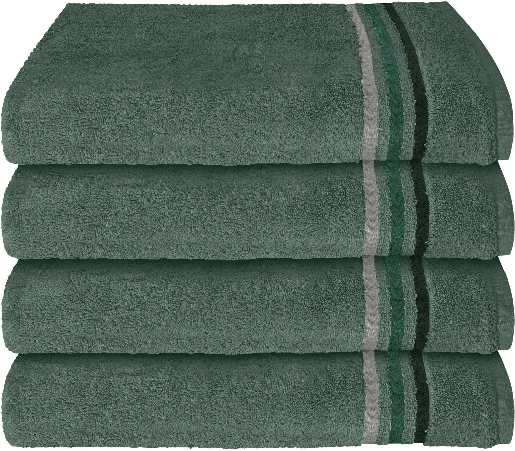 Schiesser Handtücher Skyline Color im 4er Set aus kuschelweicher Baumwolle, Frottier (4-St), mit eleganter Streifenbordüre, MADE IN GREEN by OEKO-TEX®-zertifiziert Dunkelgrün