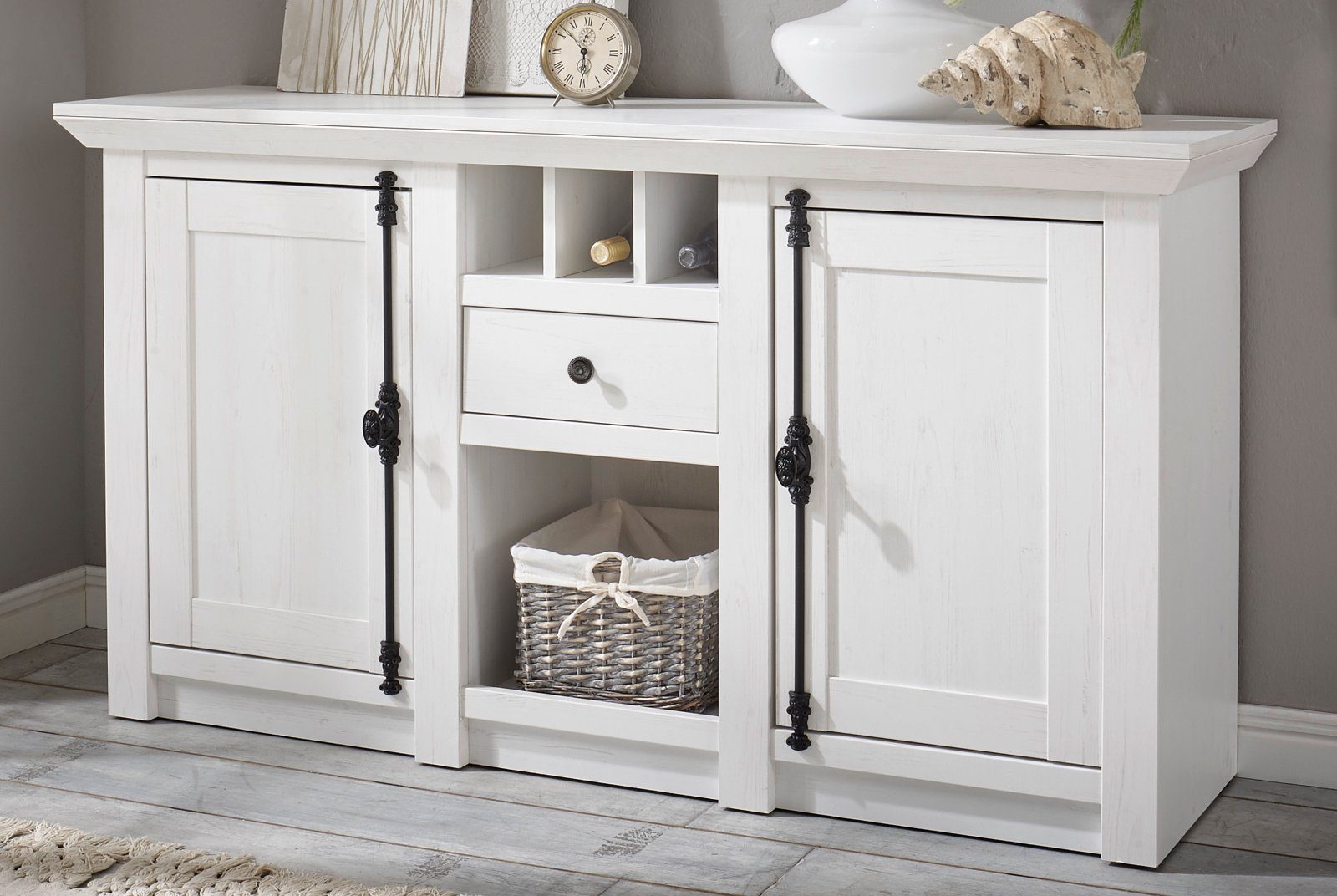 Furn.Design Anrichte Hooge (Sideboard in weiß Pinie Landhaus, 152 x 83 cm), günstig online kaufen