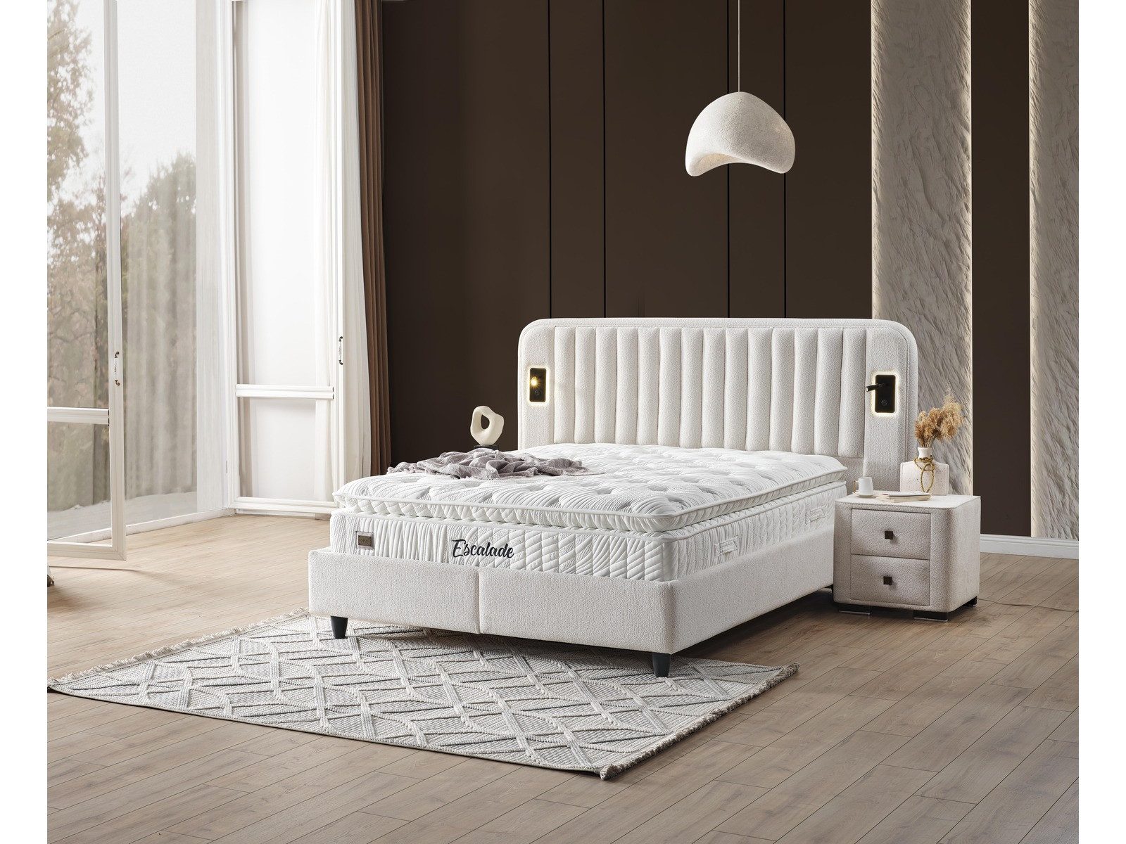 Villa Möbel Boxspringbett Escalade (Bett Set (mit Matratze), Liegefläche 150x200), Bettkasten mit XXL Stauraum und Gasdruckfedern für einfache Handhabung