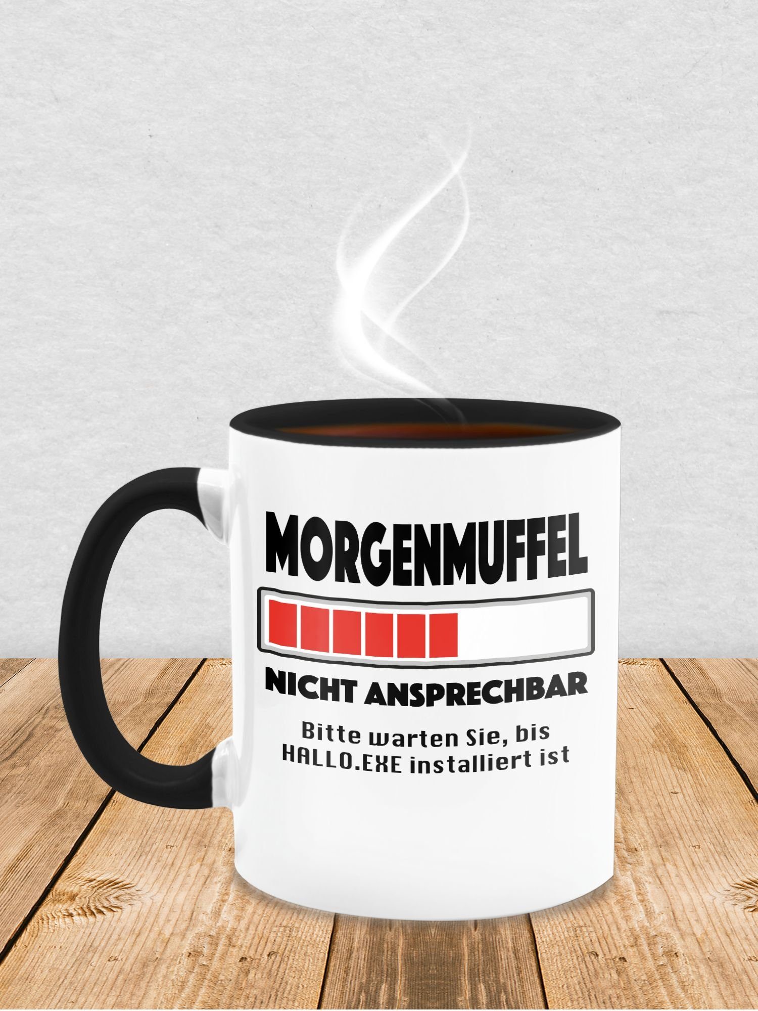 Shirtracer Tasse Morgenmuffel nicht warten Bitte ansprechbar Schwarz Hallo.Exe 1 install, bis Sie, Keramik, Statement Sprüche