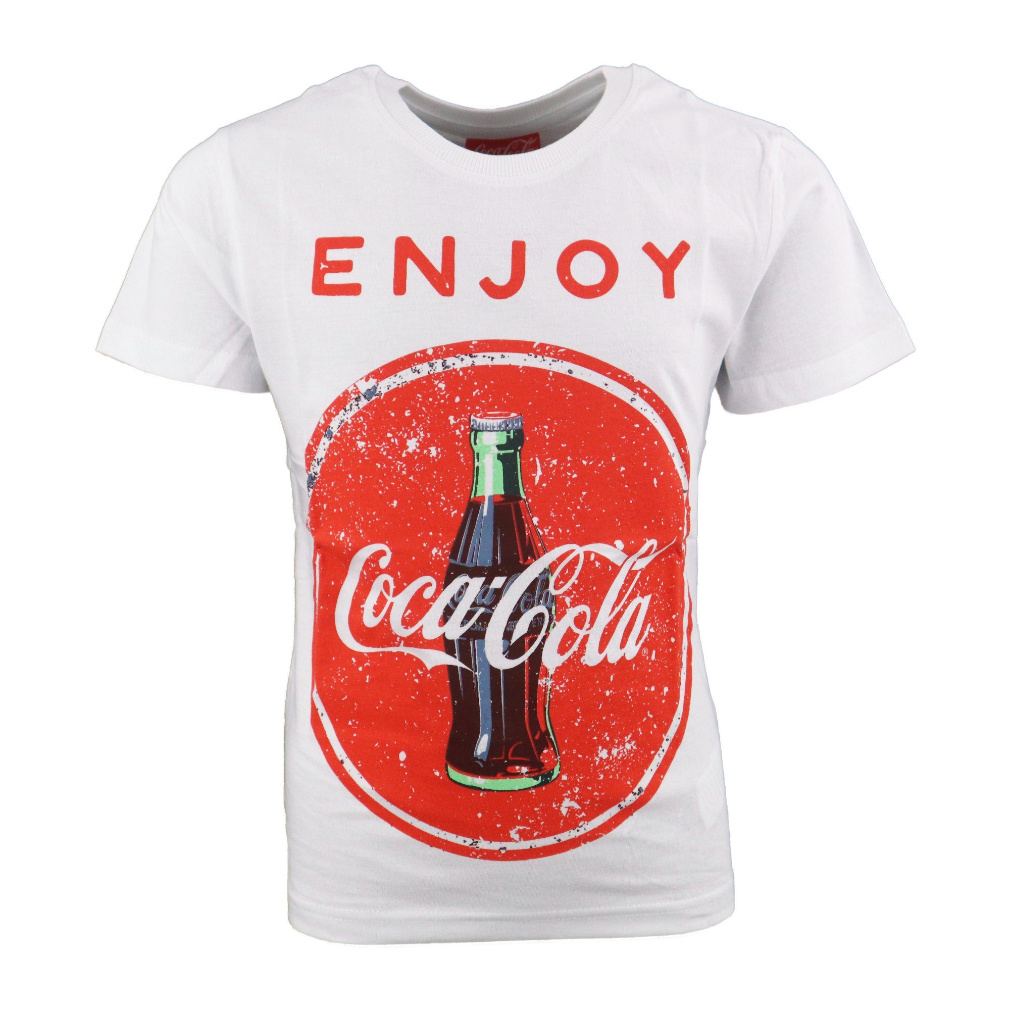 Cola Coca Baumwolle Vintage COCA Jungen 100% 134 164, Gr. Weiß T-Shirt Print-Shirt bis COLA