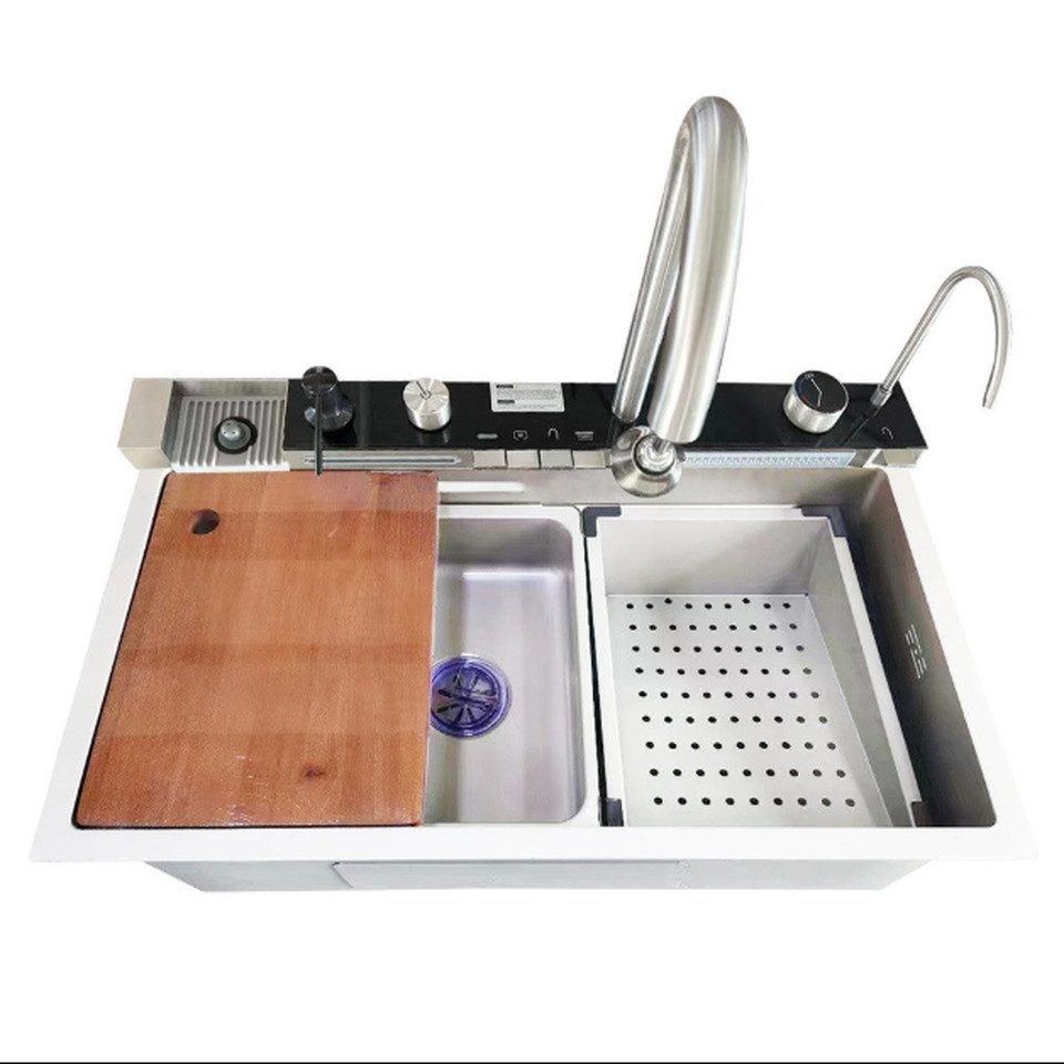 Faizee Home Edelstahlspüle Premium Küchenspüle Viele Farben Wasserfall Küchenarmatur Zubehör Set