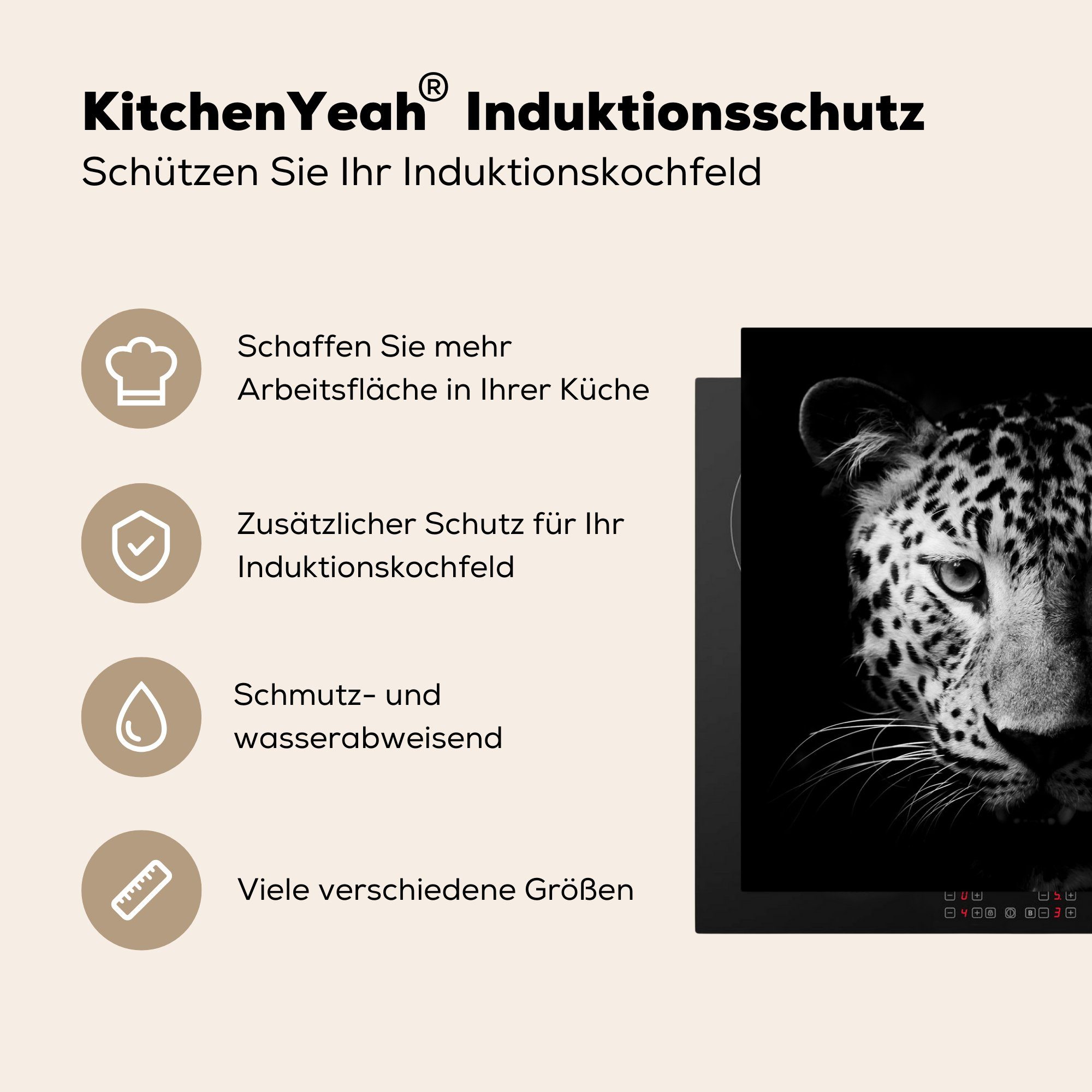 MuchoWow Herdblende-/Abdeckplatte Panther - Wildtiere - Tiere, für cm, Schwarz Ceranfeldabdeckung, 81x52 tlg), weiß und Arbeitsplatte küche - (1 Vinyl