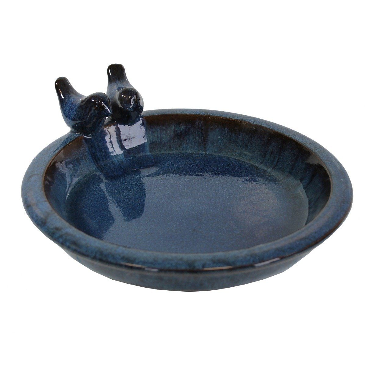 colourliving Vogeltränke für den Garten "Noble" mit 2 Deko-Vögel, 30 cm antik-blau Keramik, handbemalt, jede ein Unikat, leicht zu reinigen