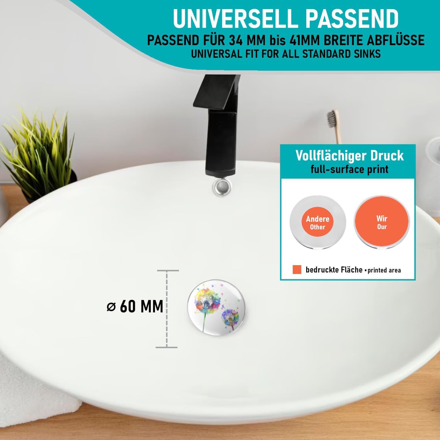 Arteneur Waschbeckenstöpsel Pop-up, Stöpsel mit integriertem Haarsieb für Abläufe Ø 40 mm – Bild 4 von 5