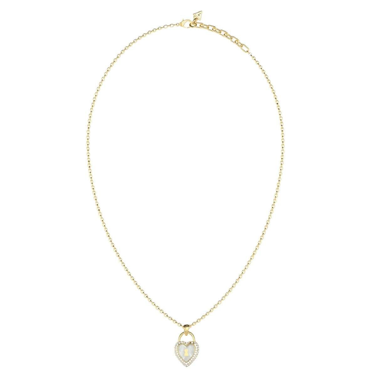 Guess Herzkette JUBN06063JWYGT/U, für Damen-Kette Herz-Schloss Perlmutt Goldfarben