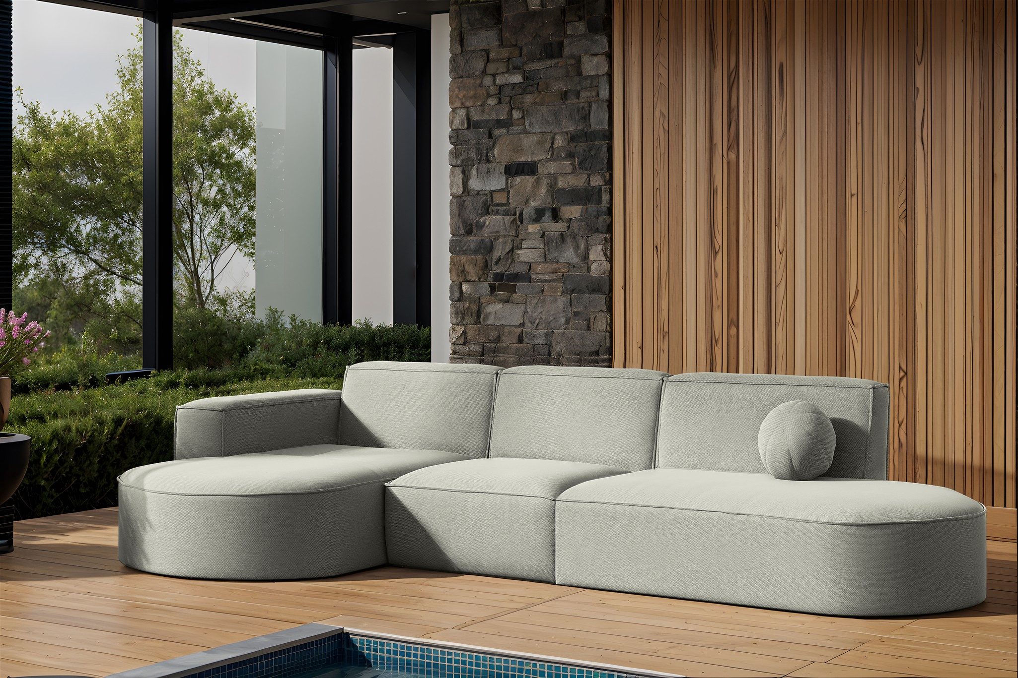 Fun Мебель Loungesofa Gartenmöbel Gartensofa Ecksofa SUNDAY, inkl. 1 Zierkissen, Wetterfester Stoff