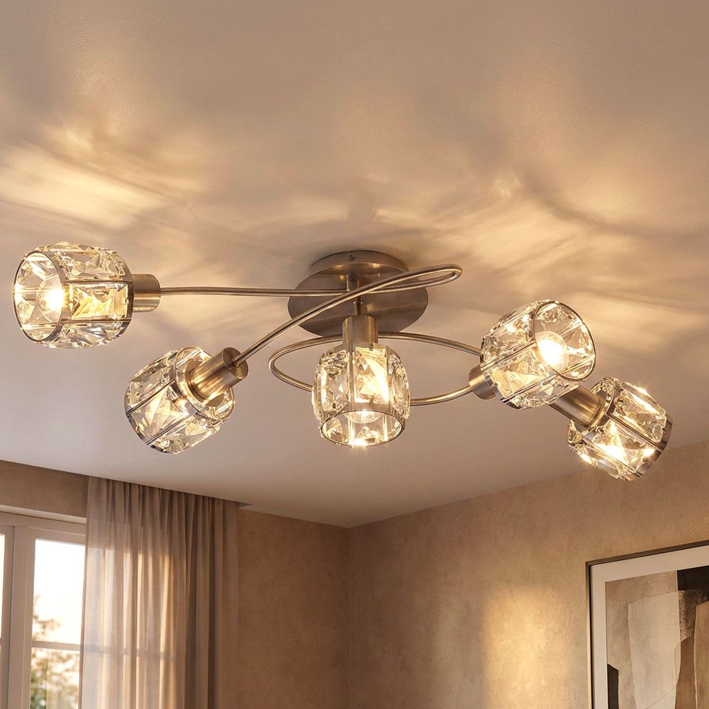 GLOBO LIGHTING Deckenleuchte, Leuchtmittel nicht inklusive, Decken Leuchte Arme gebogen Glas Kristall Wohn Ess Zimmer Lampe Chrom